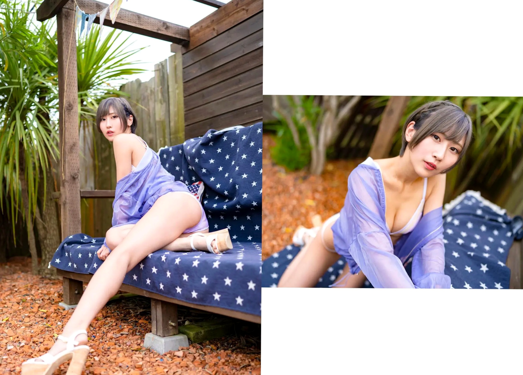 美東澪 - みおしずく 户外黑蕾丝透视与浴室湿身性感内衣写真