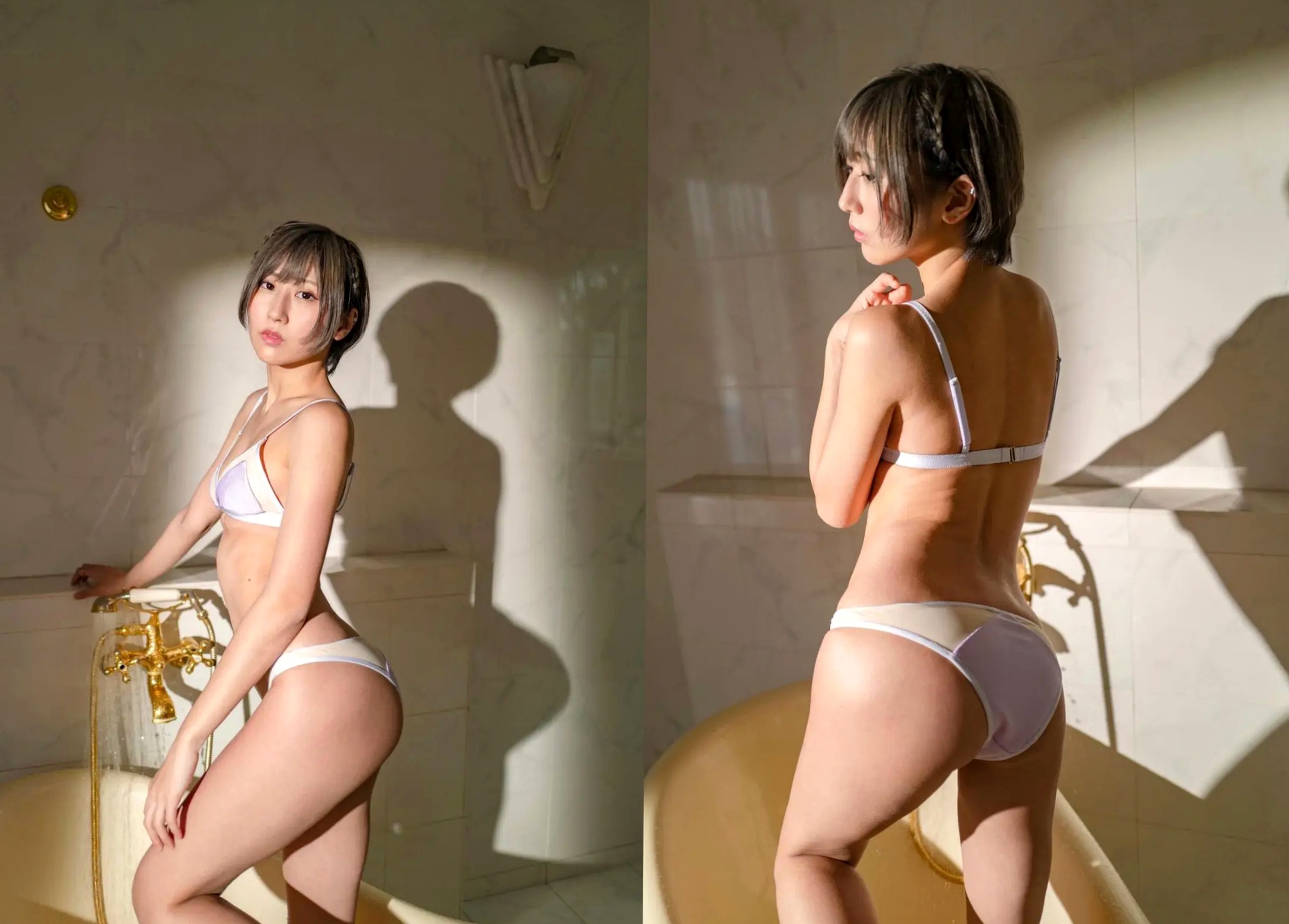 美東澪 - みおしずく 户外黑蕾丝透视与浴室湿身性感内衣写真