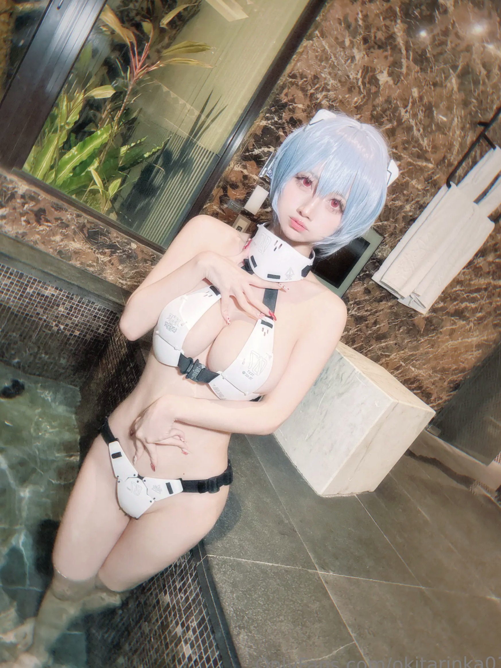 沖田凜花Rinka - Ayanami Rei 绫波丽COS 浴室湿身大尺度性感比基尼写真