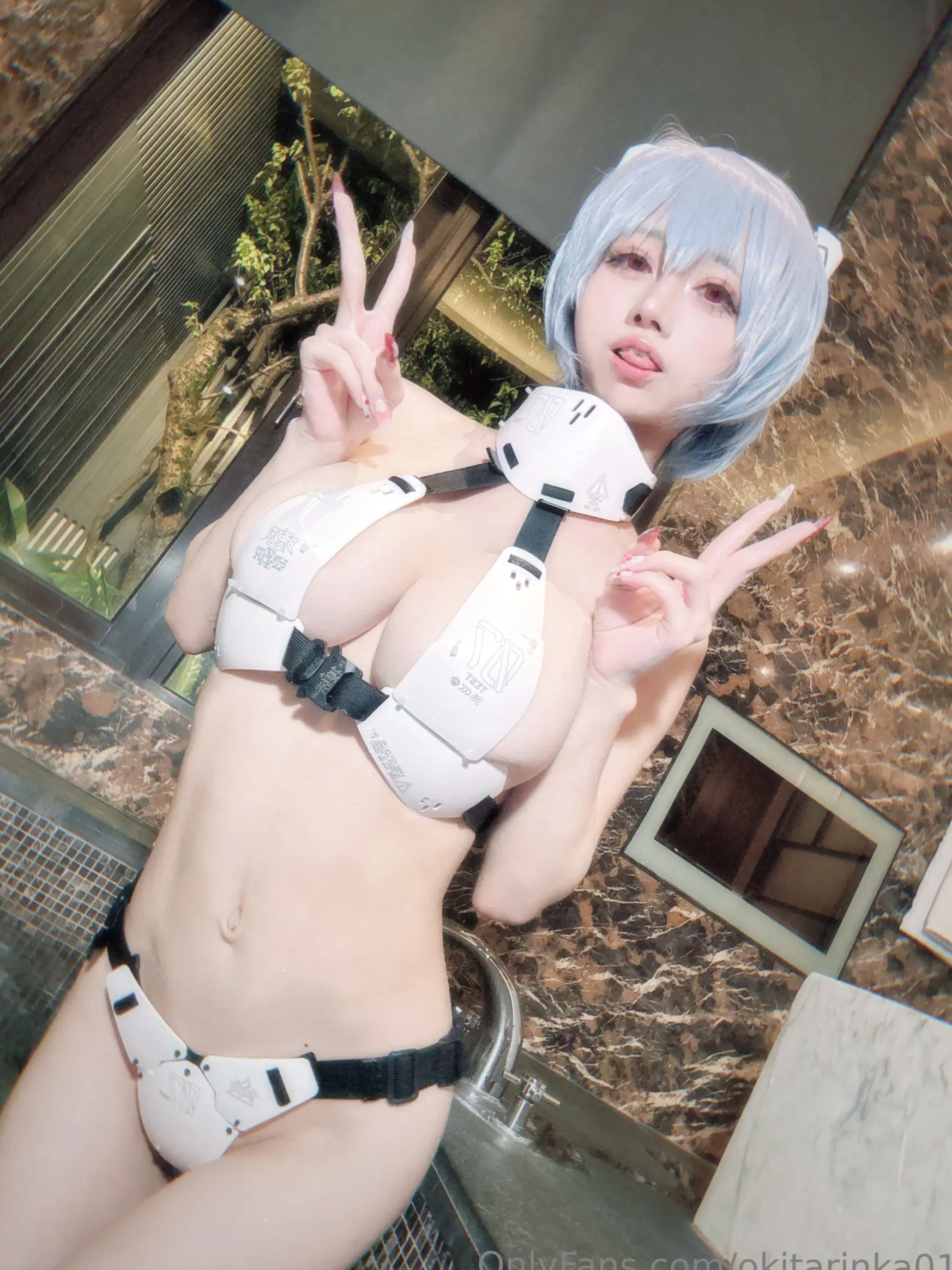 沖田凜花Rinka - Ayanami Rei 绫波丽COS 浴室湿身大尺度性感比基尼写真