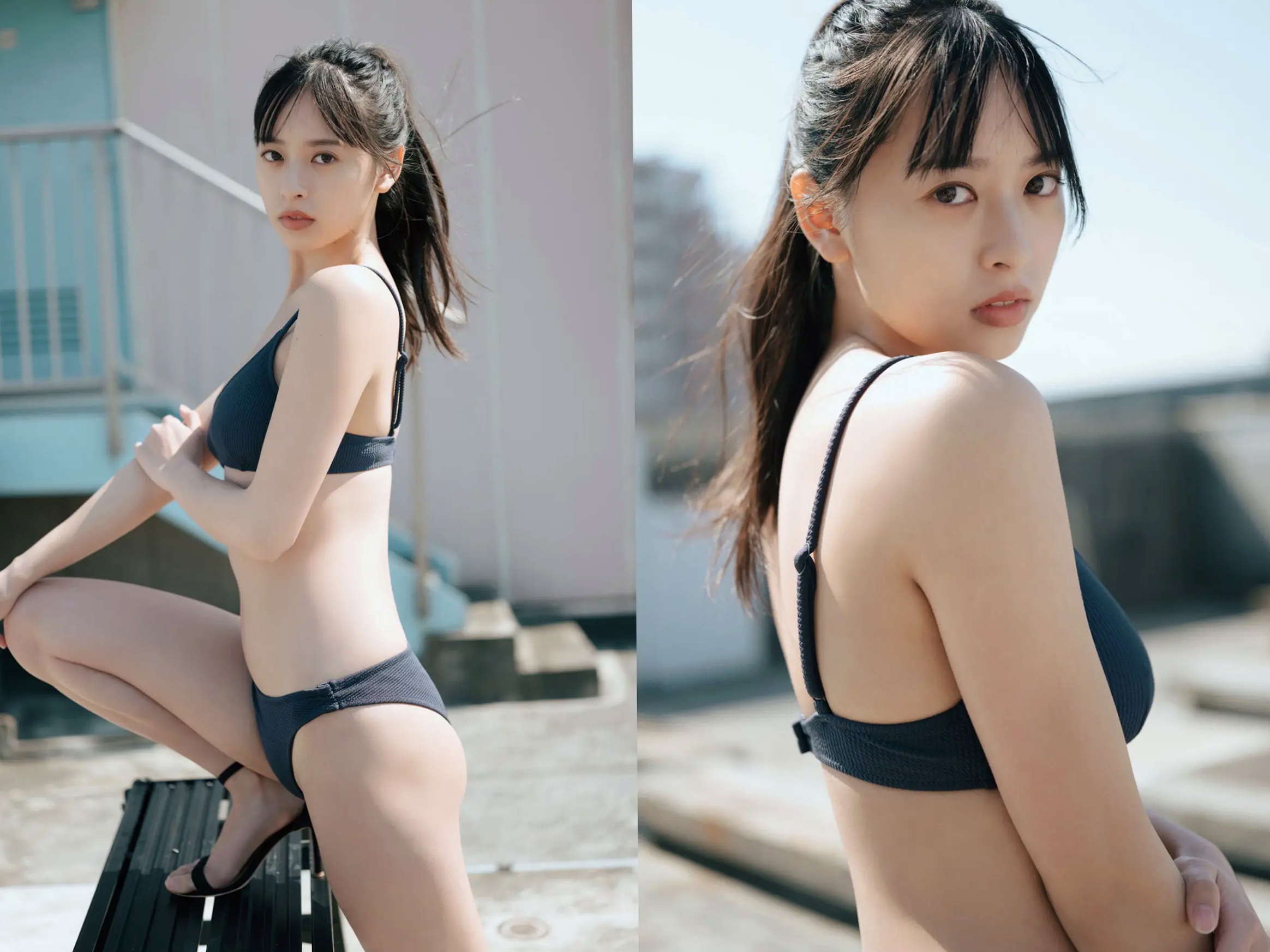 大槻りこ - 朝陽と... 阳光比基尼与室内泳装清新性感写真