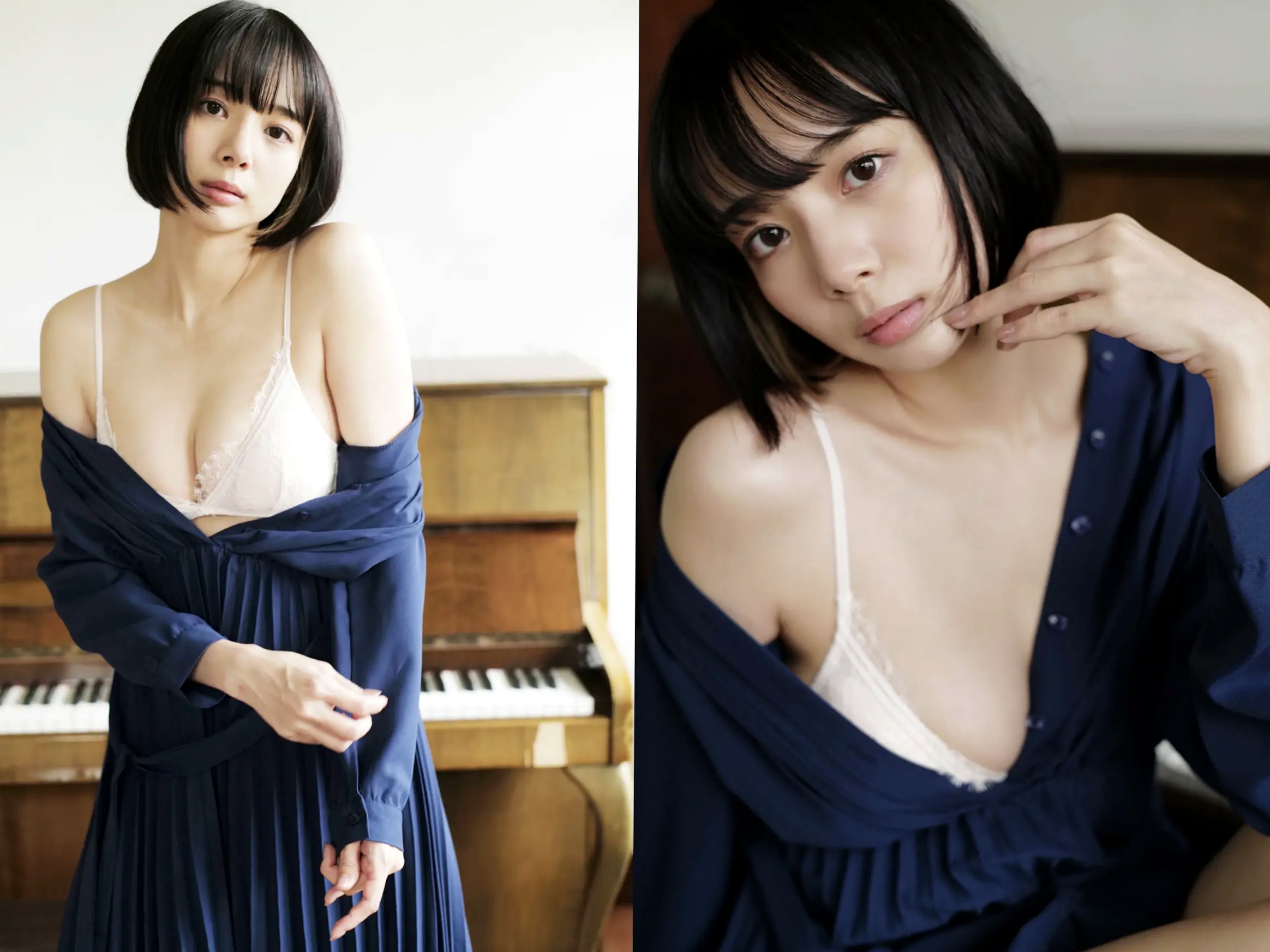 高宮まり x 岡田紗佳 - 牌 x 牌 Ⅱ:性感内衣与黑丝皮衣诱惑写真