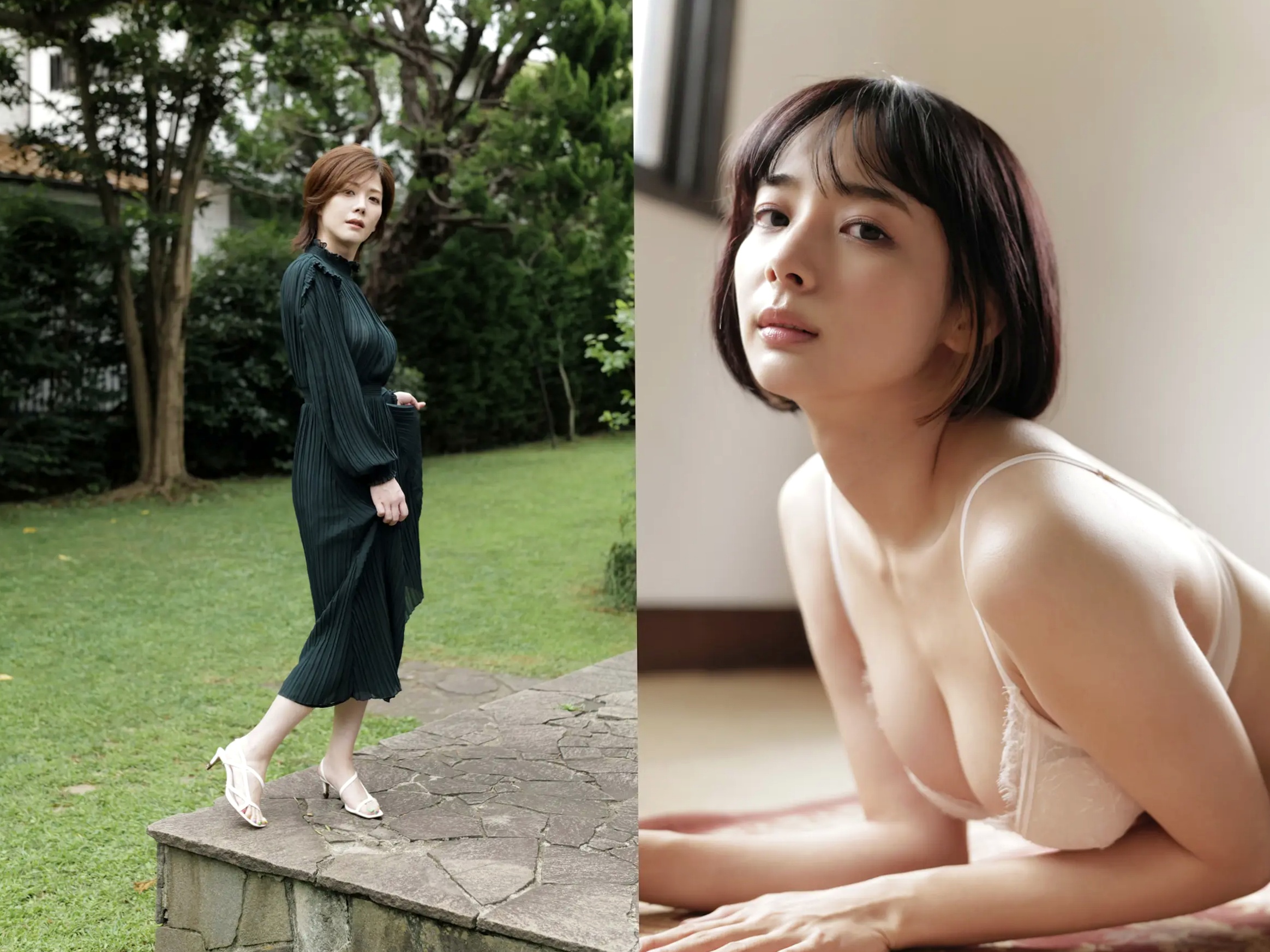 高宮まり x 岡田紗佳 - 牌 x 牌 Ⅱ:性感内衣与黑丝皮衣诱惑写真