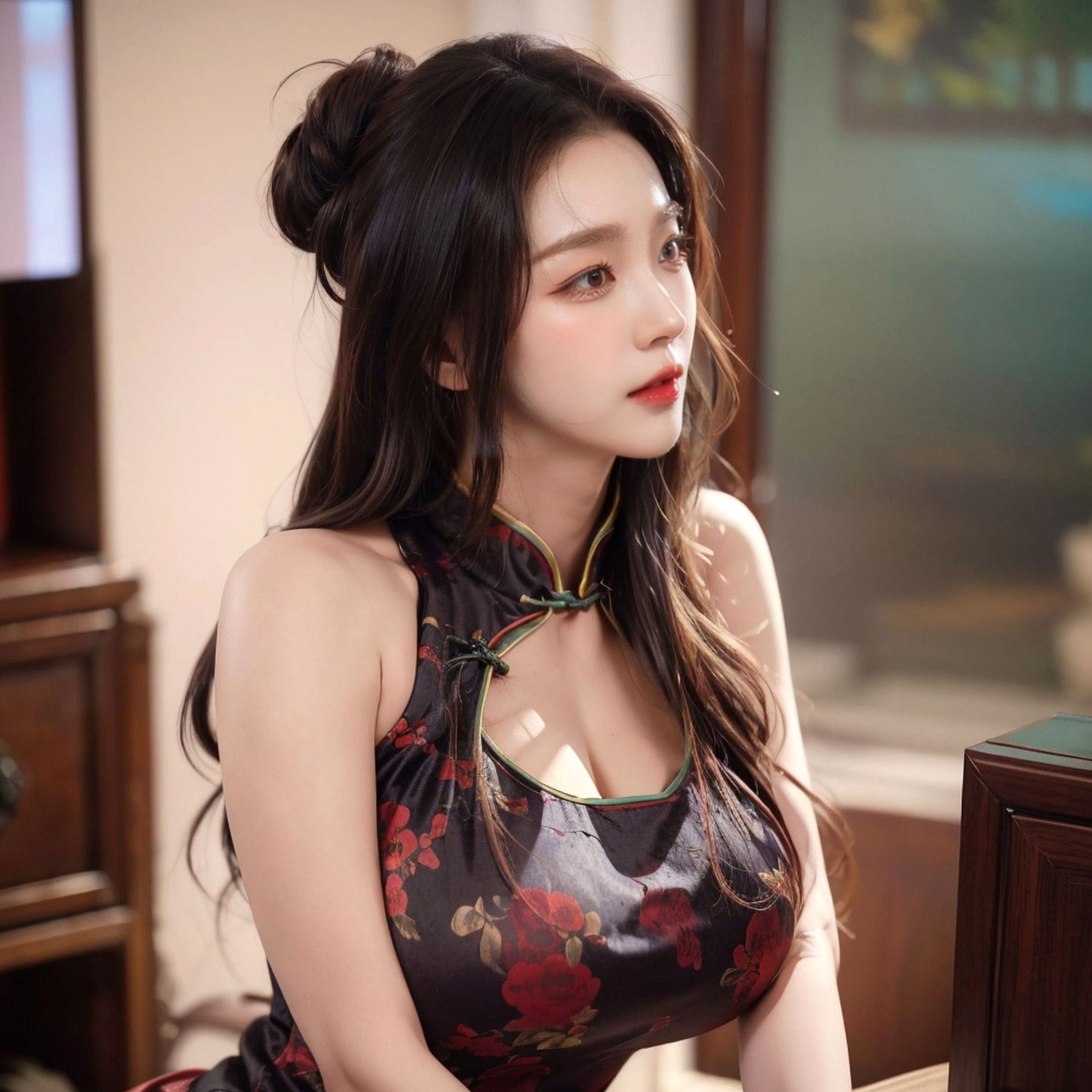AI美女-拟实-情趣古风旗袍 东方古典性感写真 极致曲线诱惑