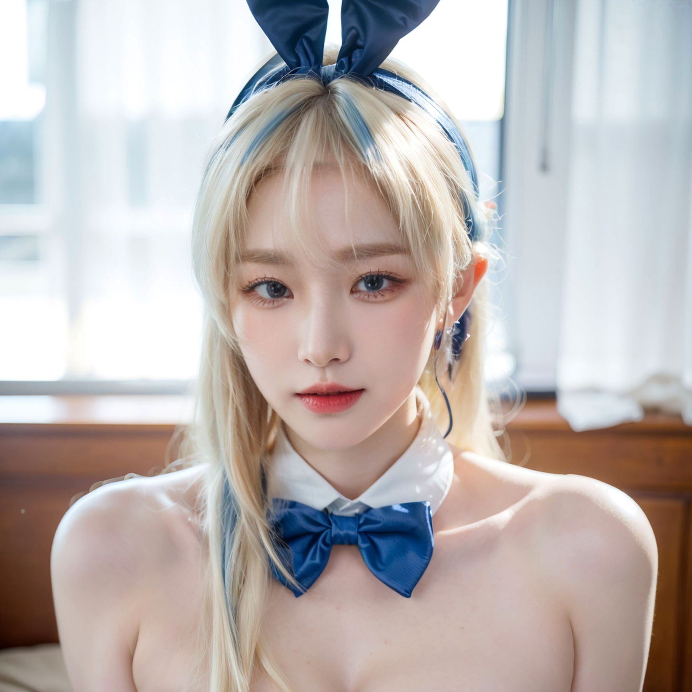 AI美女-拟实-兔女郎-蓝衣 | 阳光室内性感皮制服角色扮演私房写真
