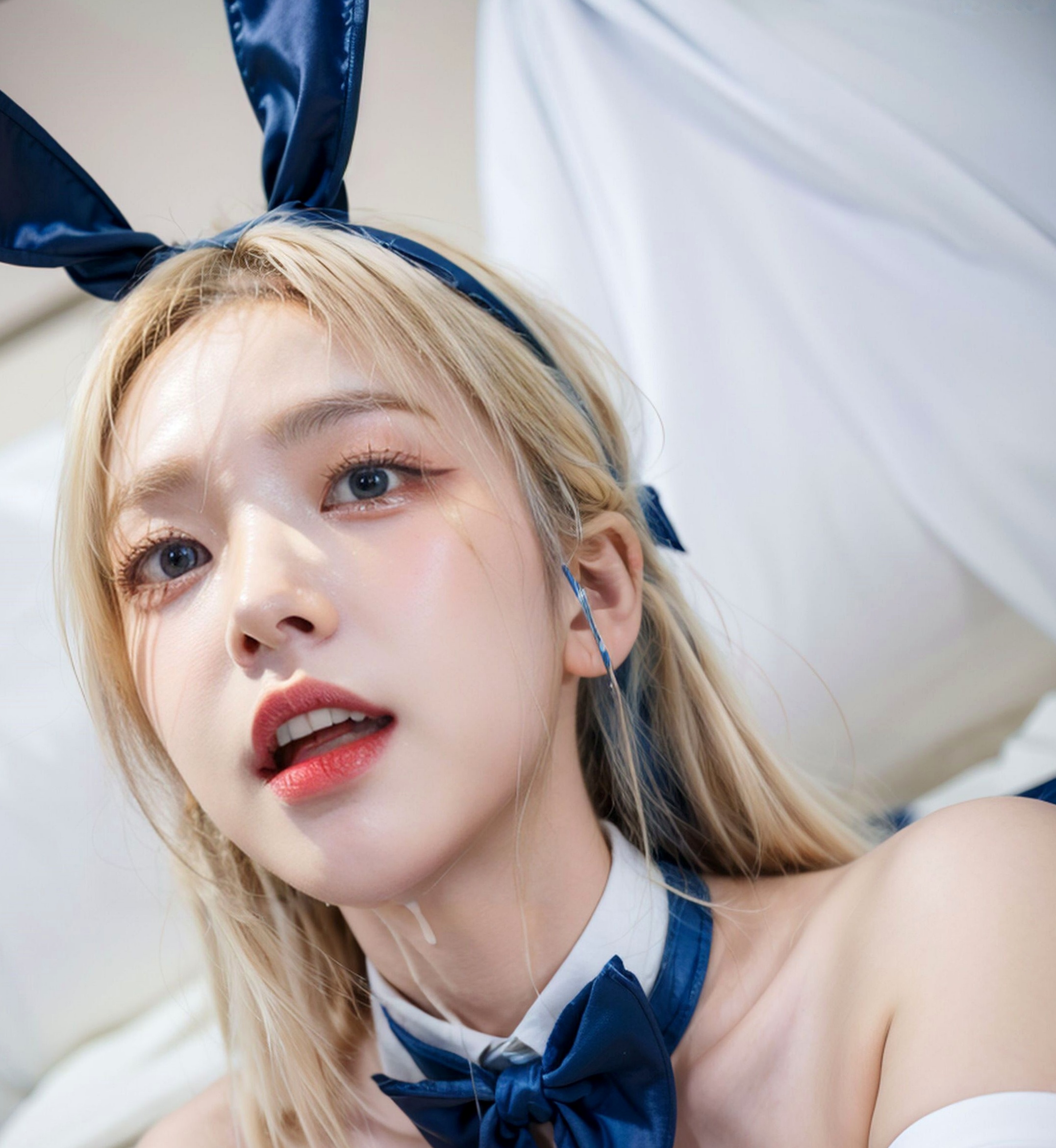 AI美女-拟实-兔女郎-蓝衣 | 阳光室内性感皮制服角色扮演私房写真