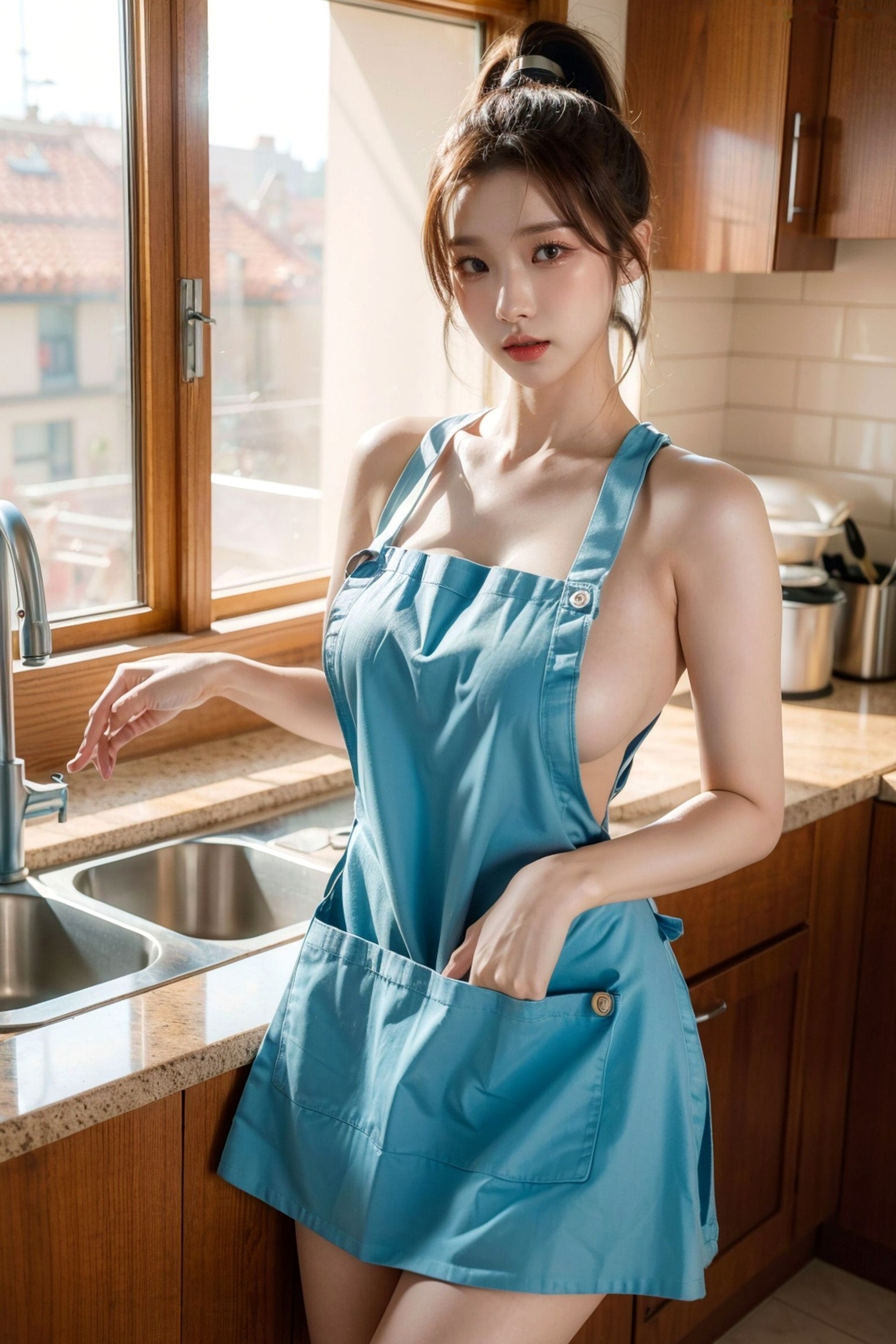 AI美女-拟实-真空围裙厨娘 居家厨房极品身材性感私房写真