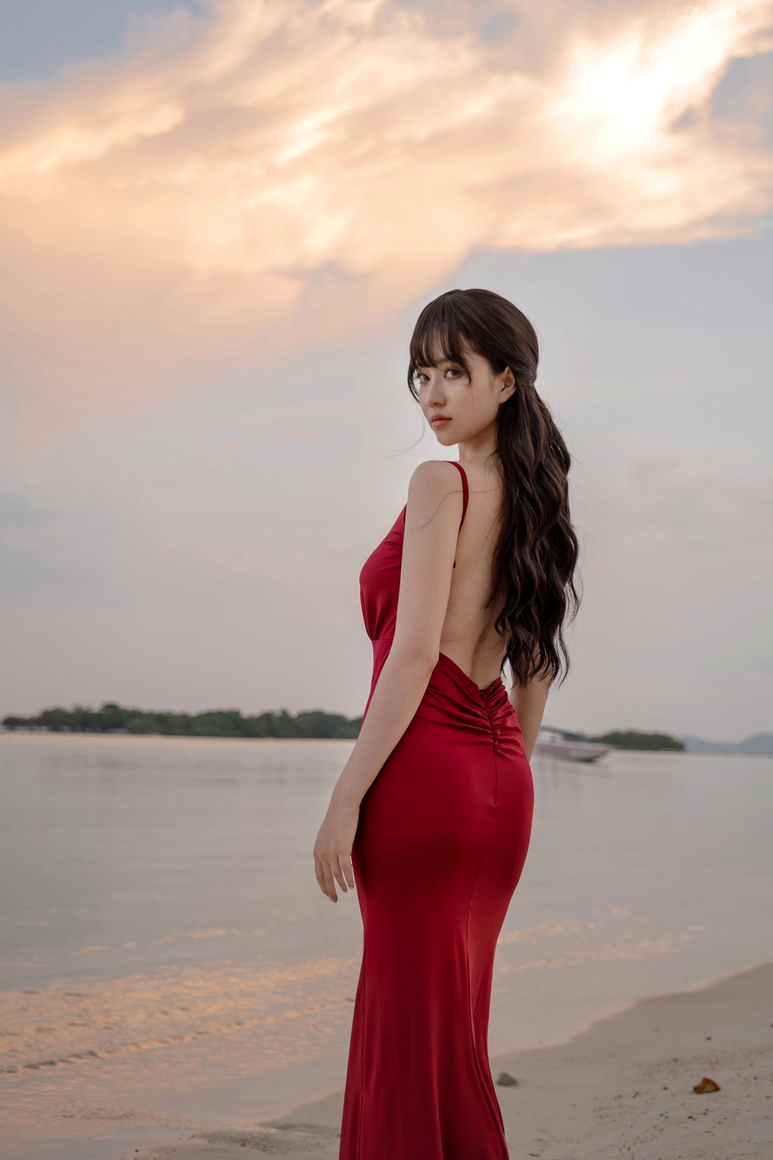 《年年-言遇》户外无圣光红裙性感写真 泳池畔大尺度女神美图
