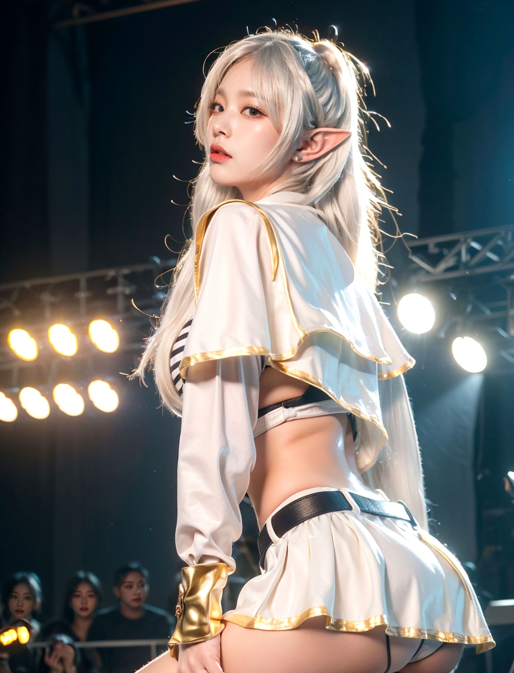 AI美女-拟实-T台灯光下的银发精灵少女模特-COS大尺度极品诱惑写真-18禁