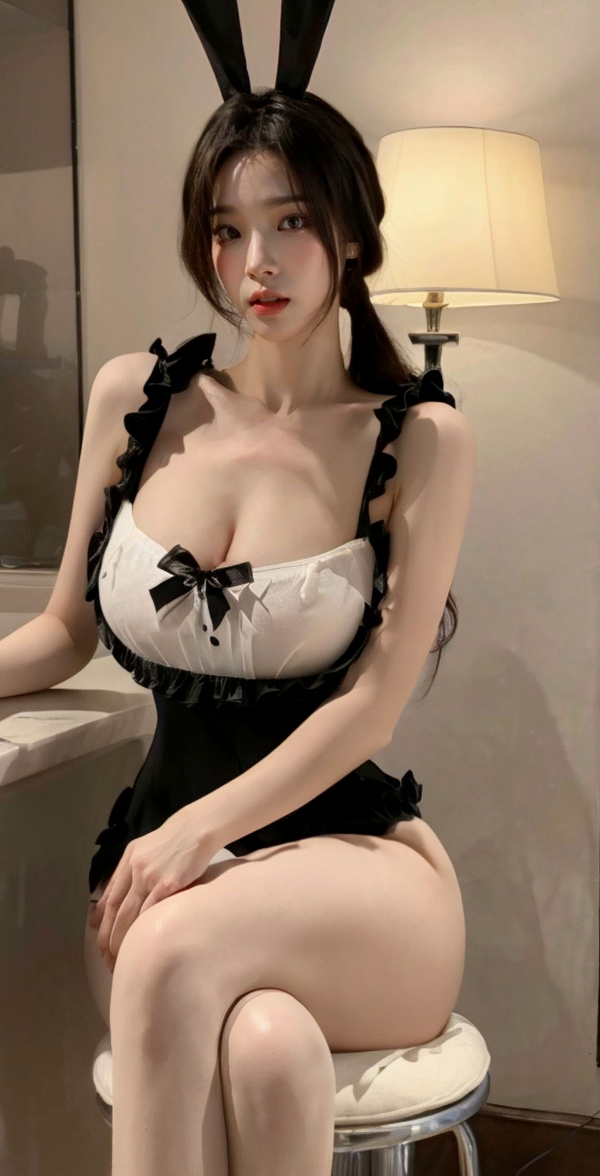 AI美女-拟实-兔女郎-黑耳朵黑白衣 室内性感私房角色扮演写真