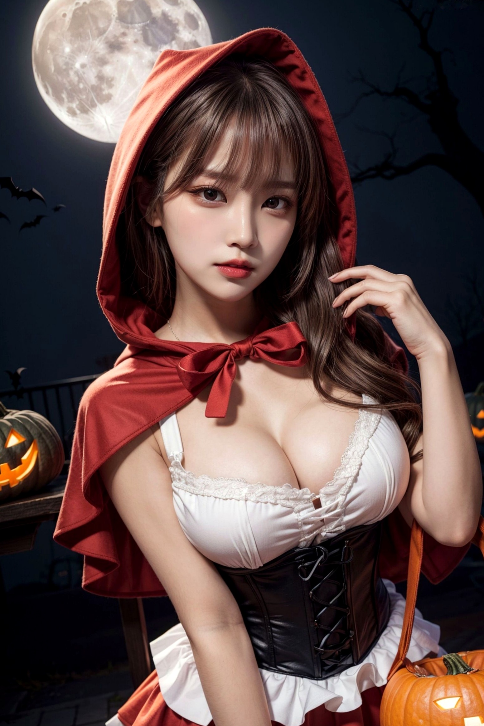 AI美女-拟实-小红帽-纯净版 万圣节夜景暗黑童话性感角色扮演写真