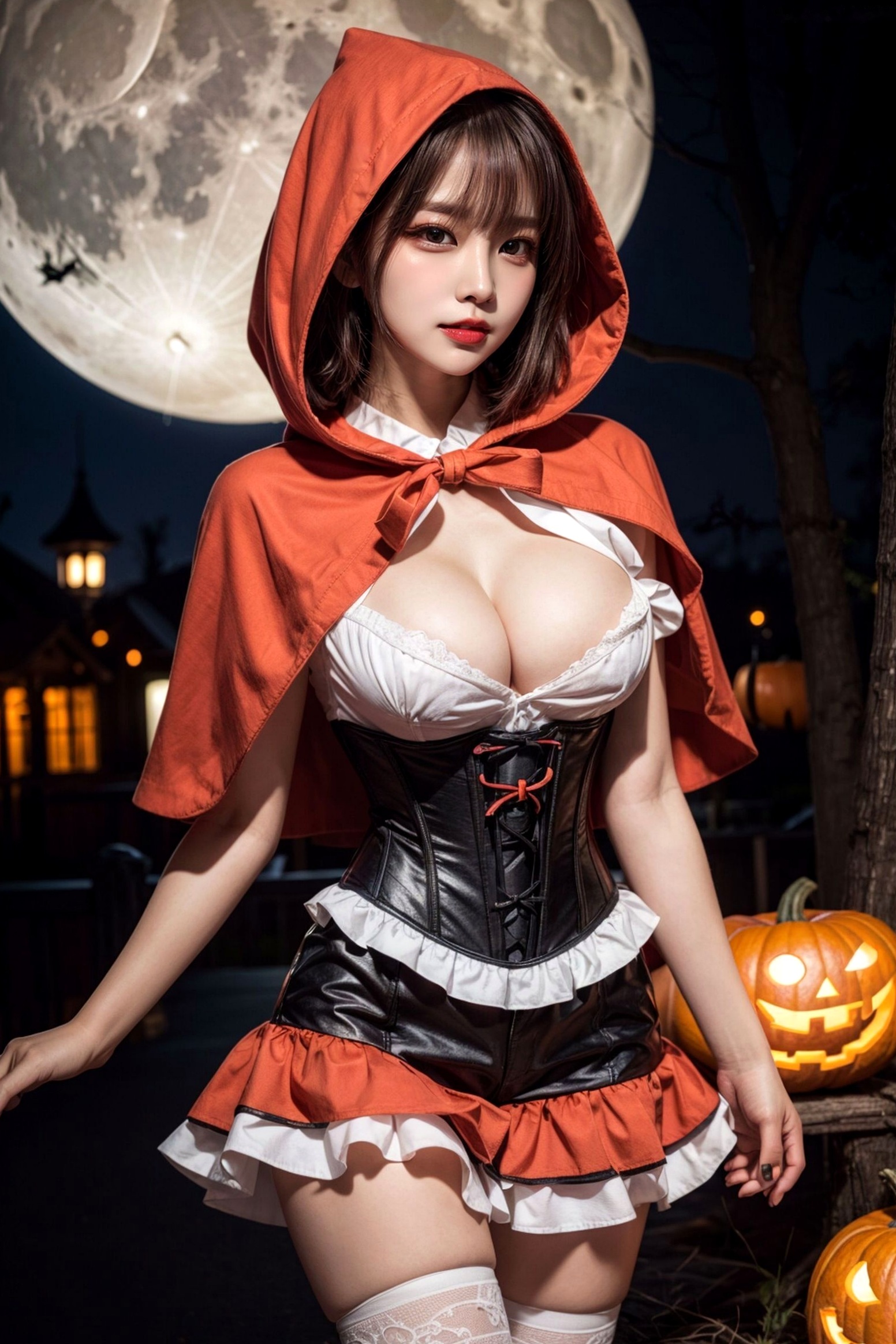 AI美女-拟实-小红帽-纯净版 万圣节夜景暗黑童话性感角色扮演写真