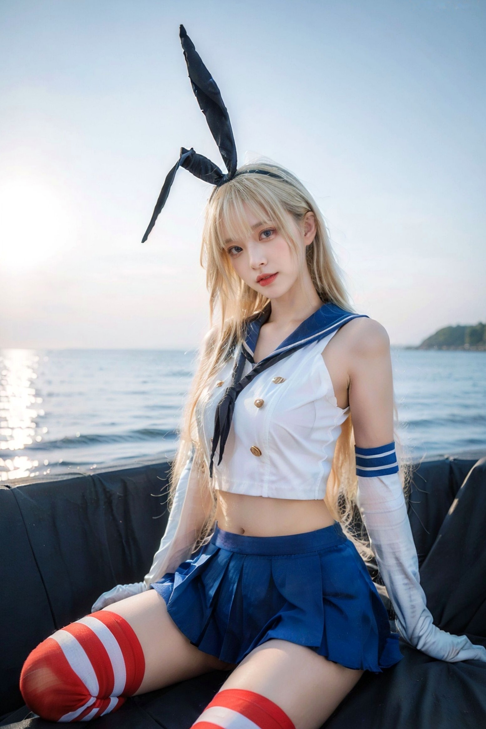 AI美女-拟实-水手服兔女郎军舰 海边沙滩户外性感二次元角色扮演写真