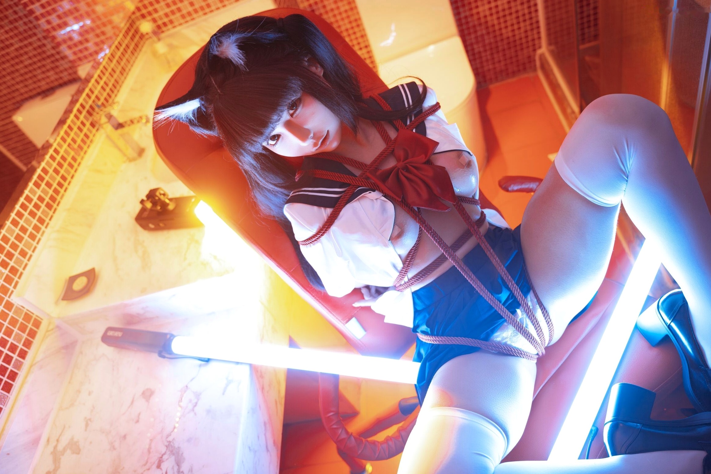 蠢沫沫三月T2订阅《另一面The-Other-Side束缚》猫耳制服浴室诱惑写真