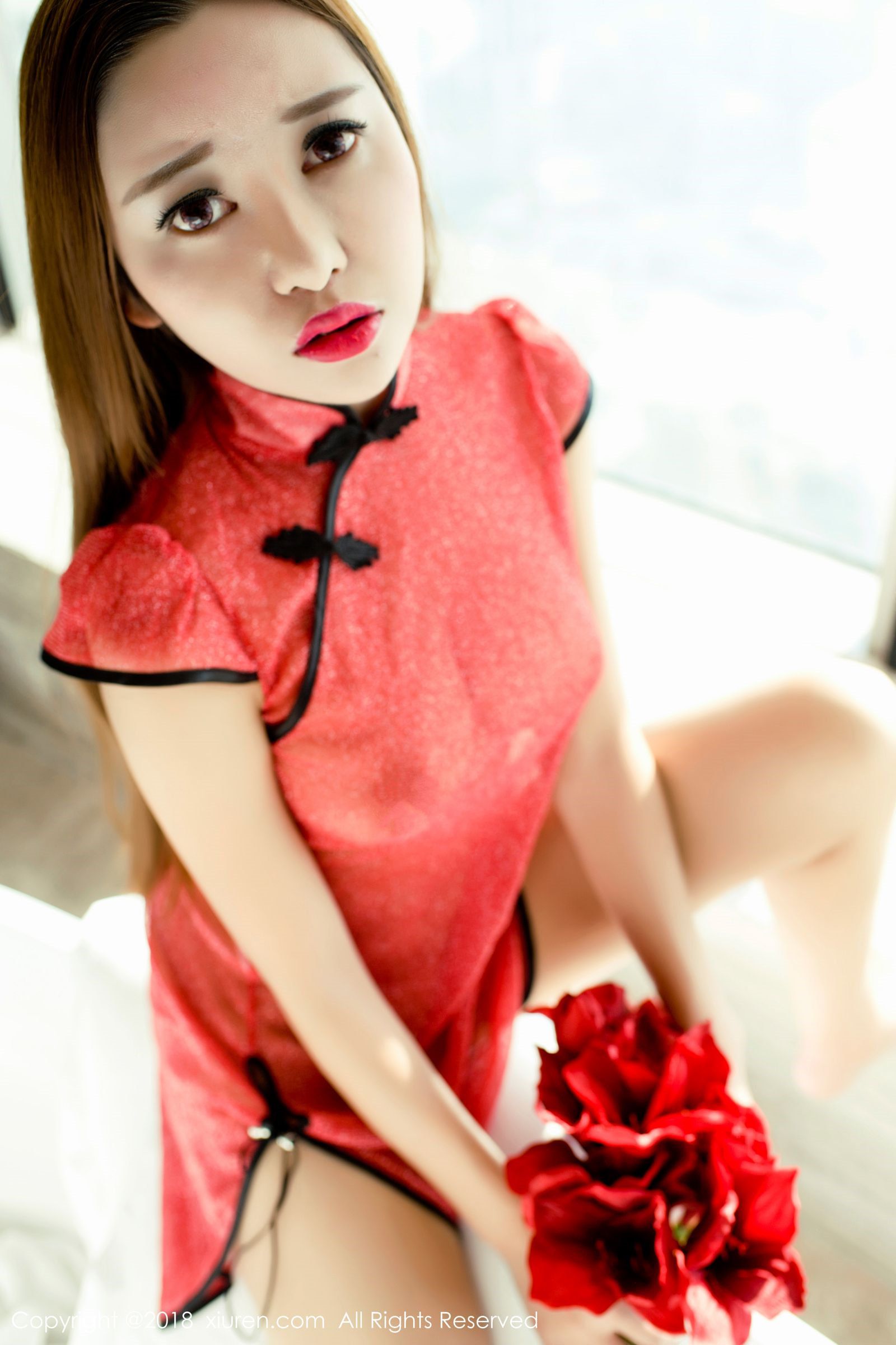 E杯美女李梓熙 蓝色绑带比基尼