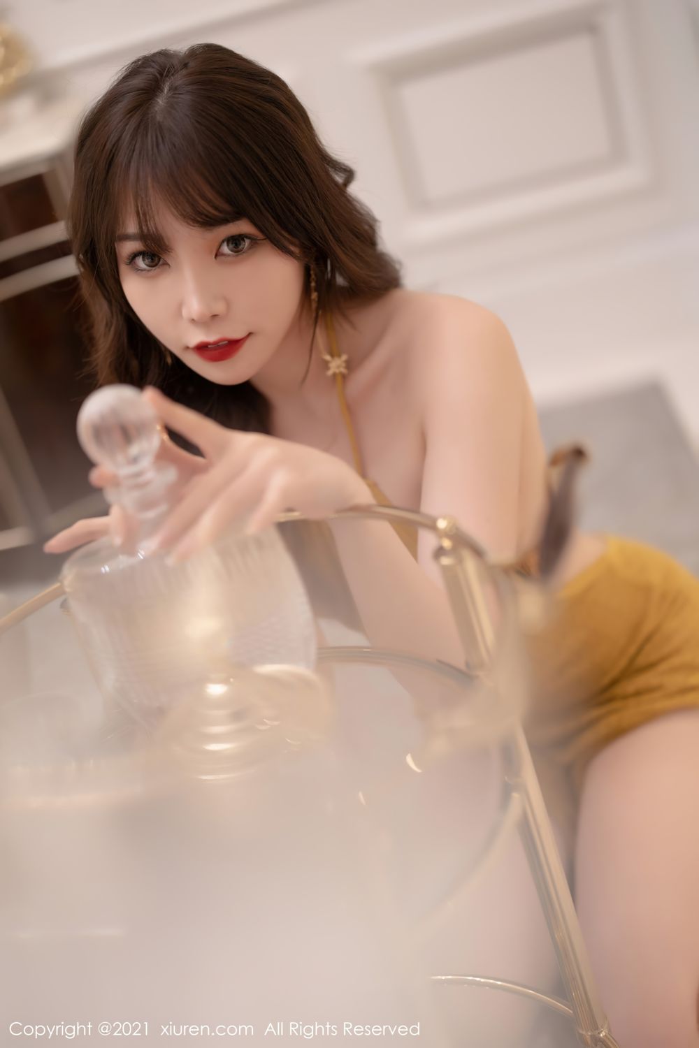 宅男女神芝芝Booty 橙色耀眼夺目长裙