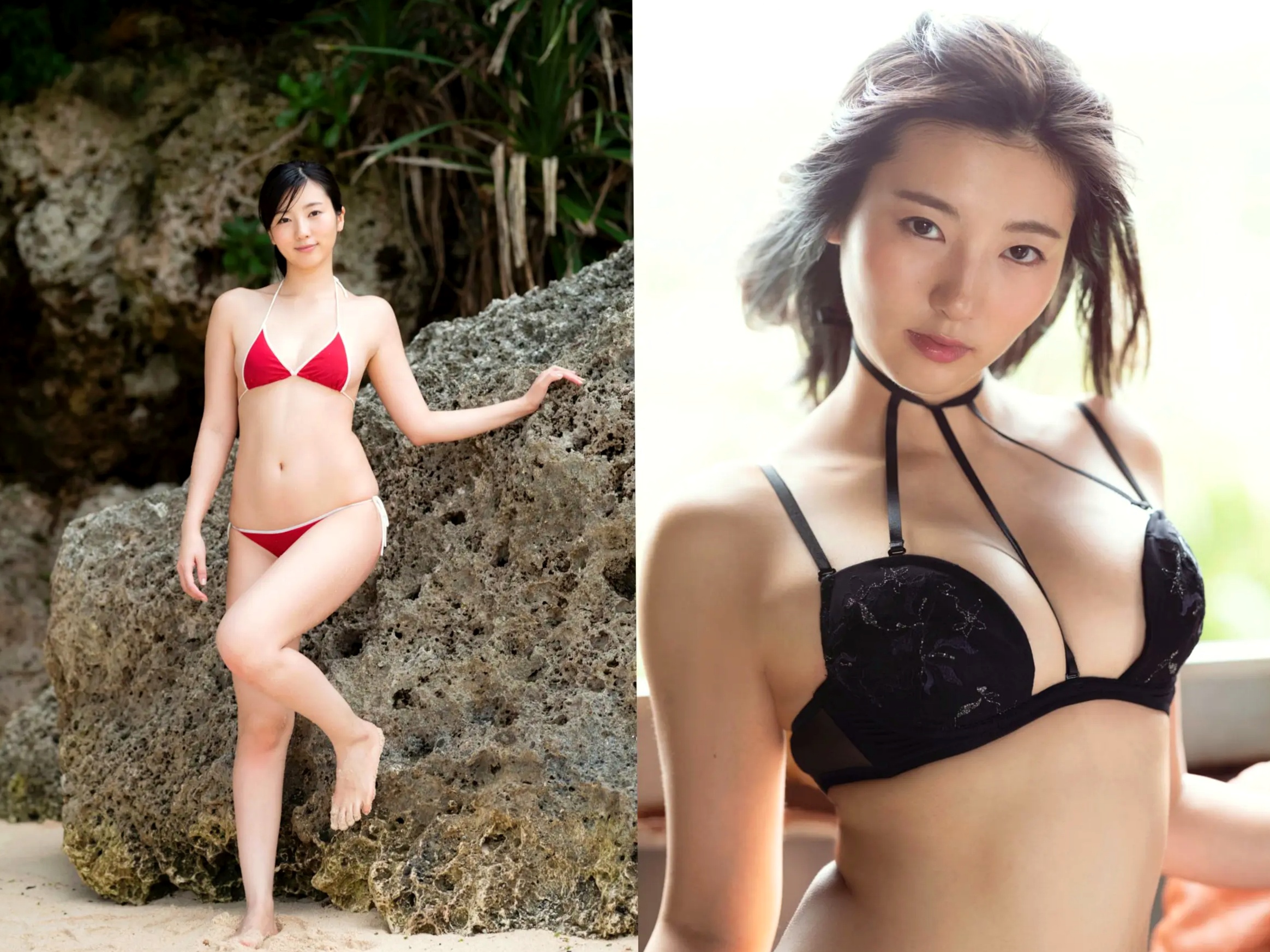 福井セリナ - LUCKY,身穿红色比基尼海滩嬉戏,与室内老爷车及泳池旁清新性感泳装私房美照,勾勒日本尤物曼妙身材
