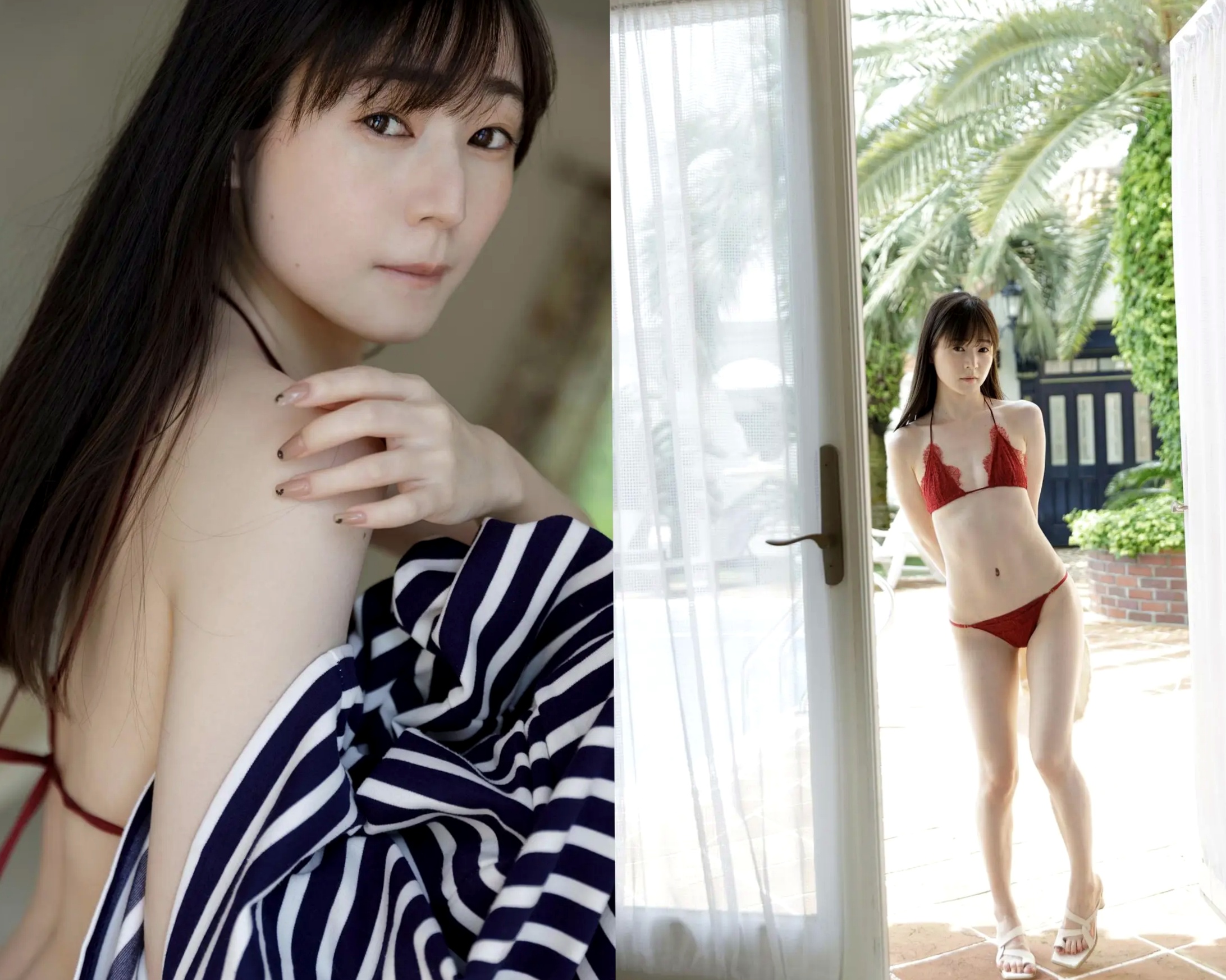 近衛りこ - ボーダーに恋して 日系清新条纹裙性感内衣户外写真
