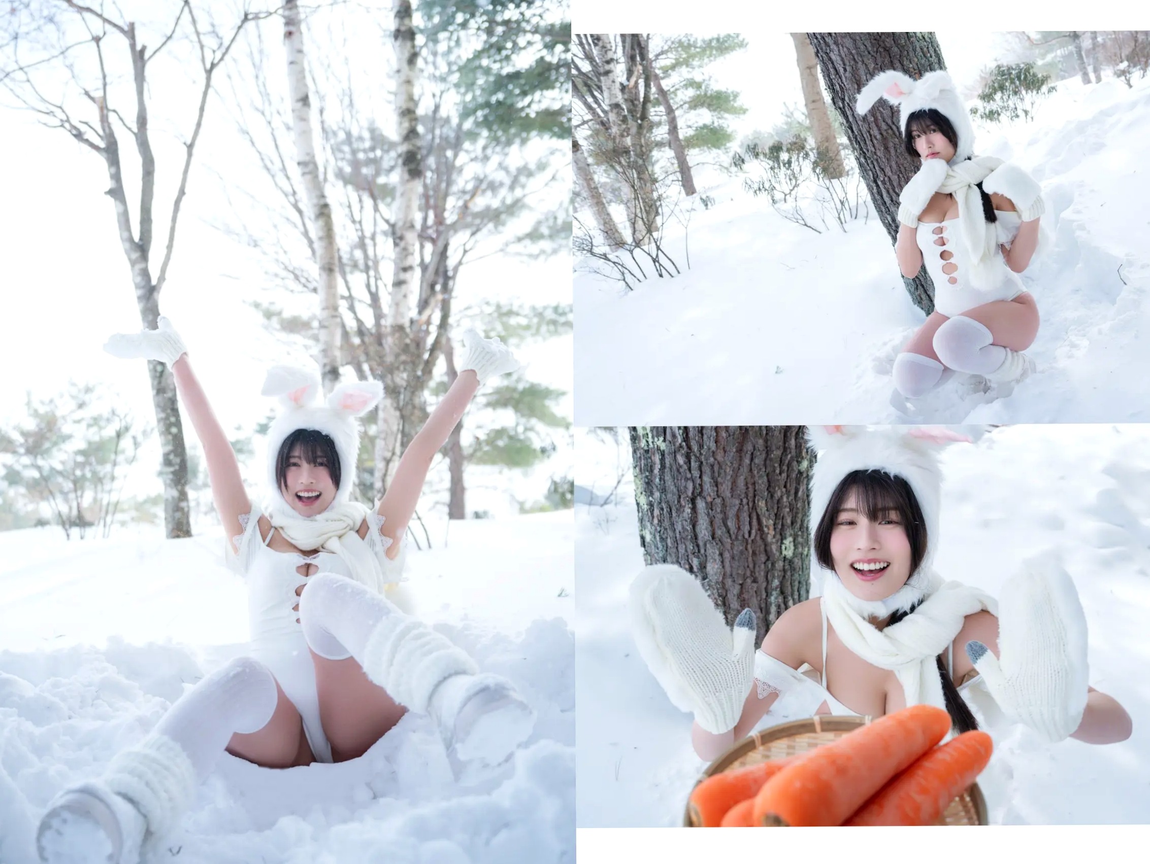 《ちとせよしの - あまいものつめあわせ》雪地兔女郎与性感黑蕾丝内衣家居写真