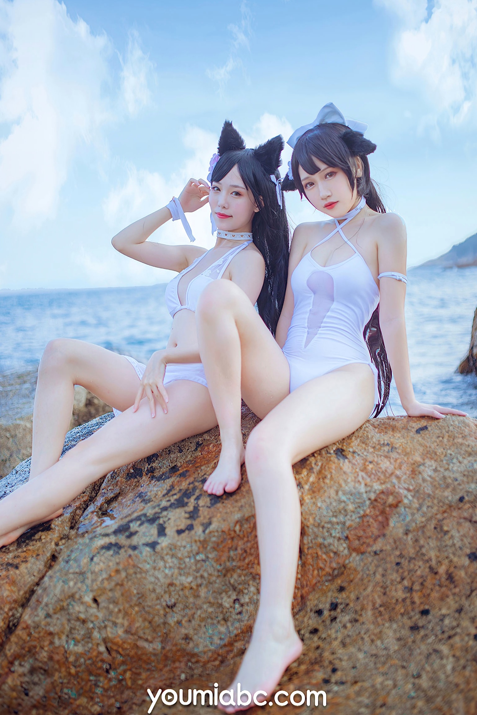 Gallery - YouMi尤蜜:抖娘利世《碧蓝航线》COS泳装大尺度美图,猫耳萌妹海边礁石写真,纯白连体泳衣展现极致诱惑,清新甜美风情万种尤蜜荟 - Chiness Model 角色扮演萌系户外性感诱惑 抖娘利世女神私房照_秀色女神