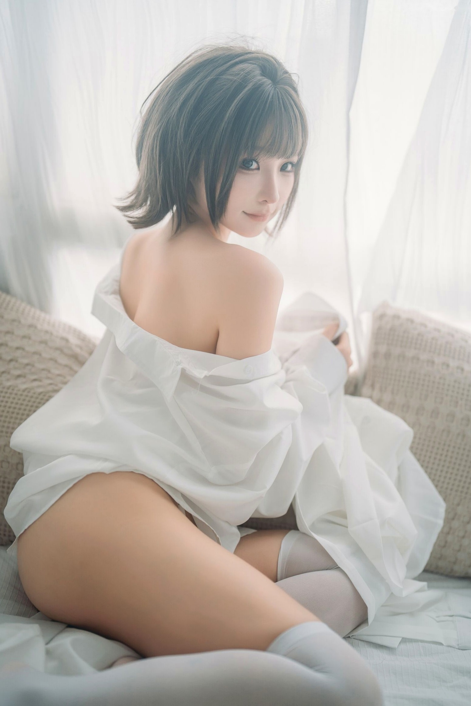 蠢沫沫-衬衫窝 窗边宽松白衬衫清纯性感私房诱惑写真