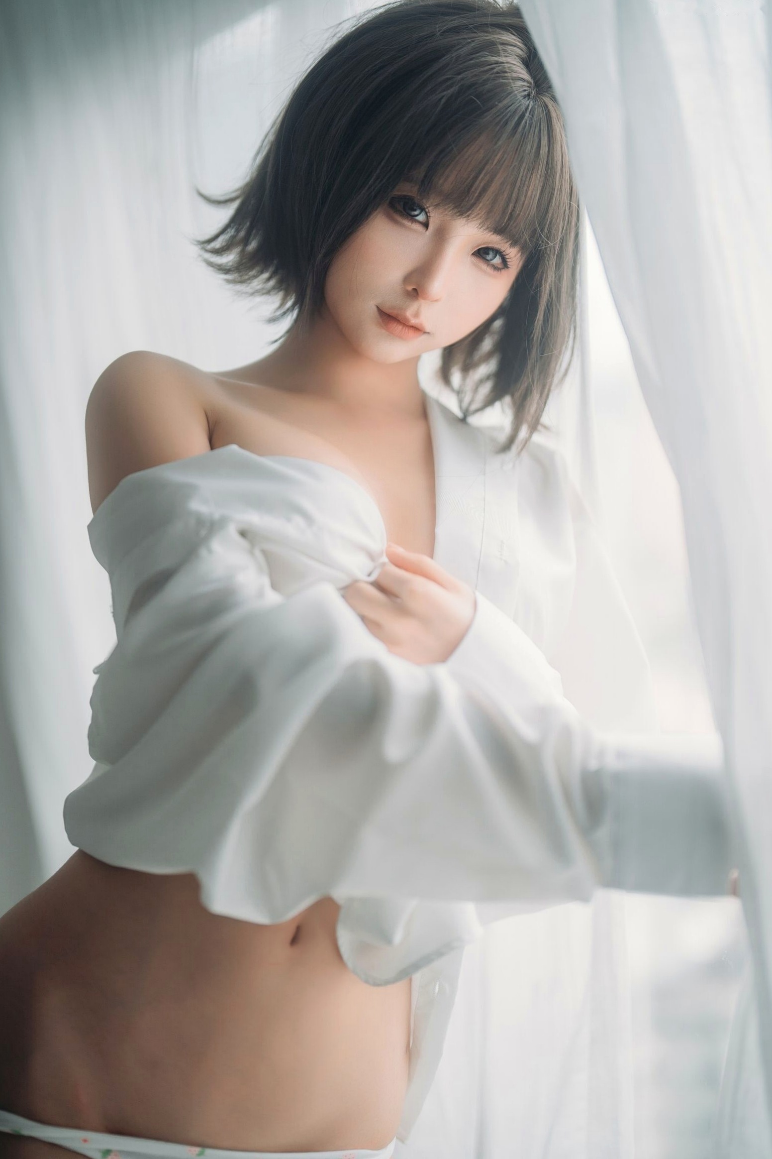 蠢沫沫-衬衫窝 窗边宽松白衬衫清纯性感私房诱惑写真