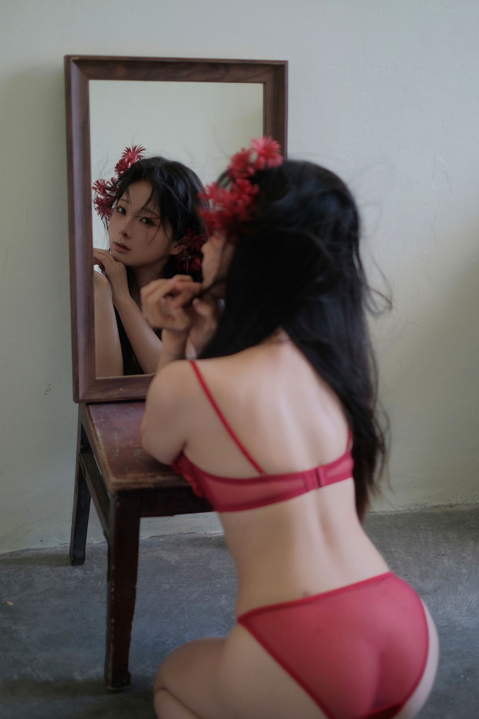 蠢沫沫-红 红色内衣性感私房照 唯美薄纱诱惑大片