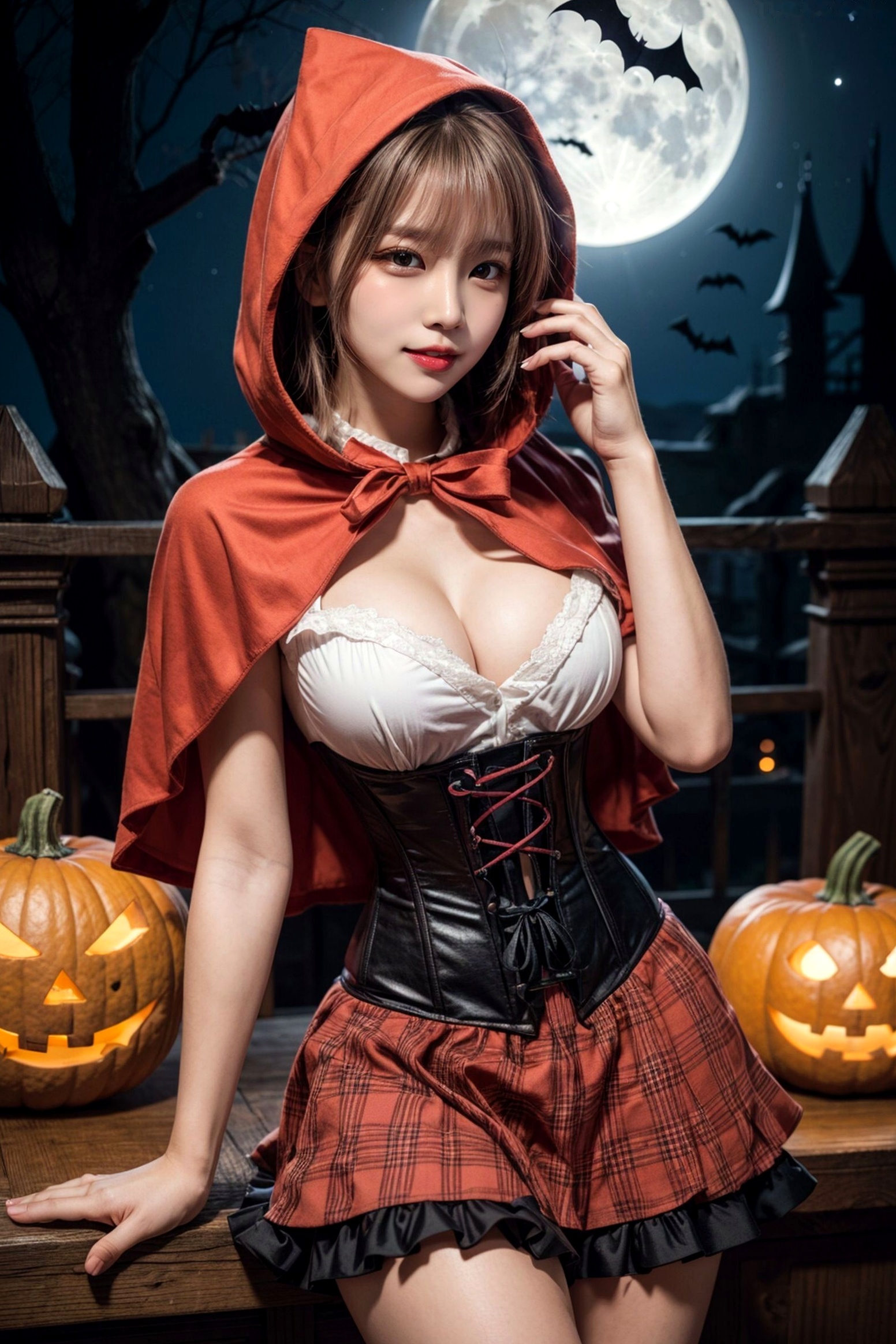 AI美女-拟实-小红帽-纯净版 万圣节夜景暗黑童话性感角色扮演写真