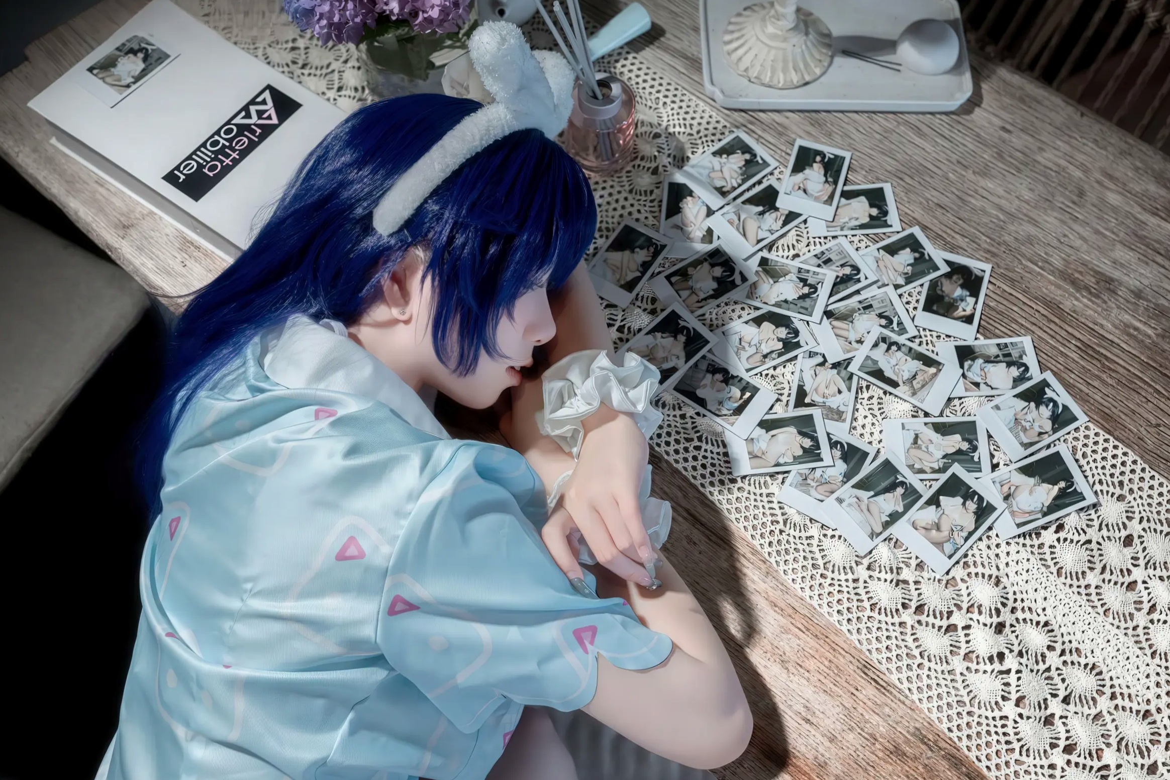 Gallery - 碧蓝档案优香睡衣Cosplay，极致清纯诱惑，蓝发萌系少女家居私房美图[35P]角色扮演萌系性感私房照白嫩 女神私房照_秀色女神 - image 33