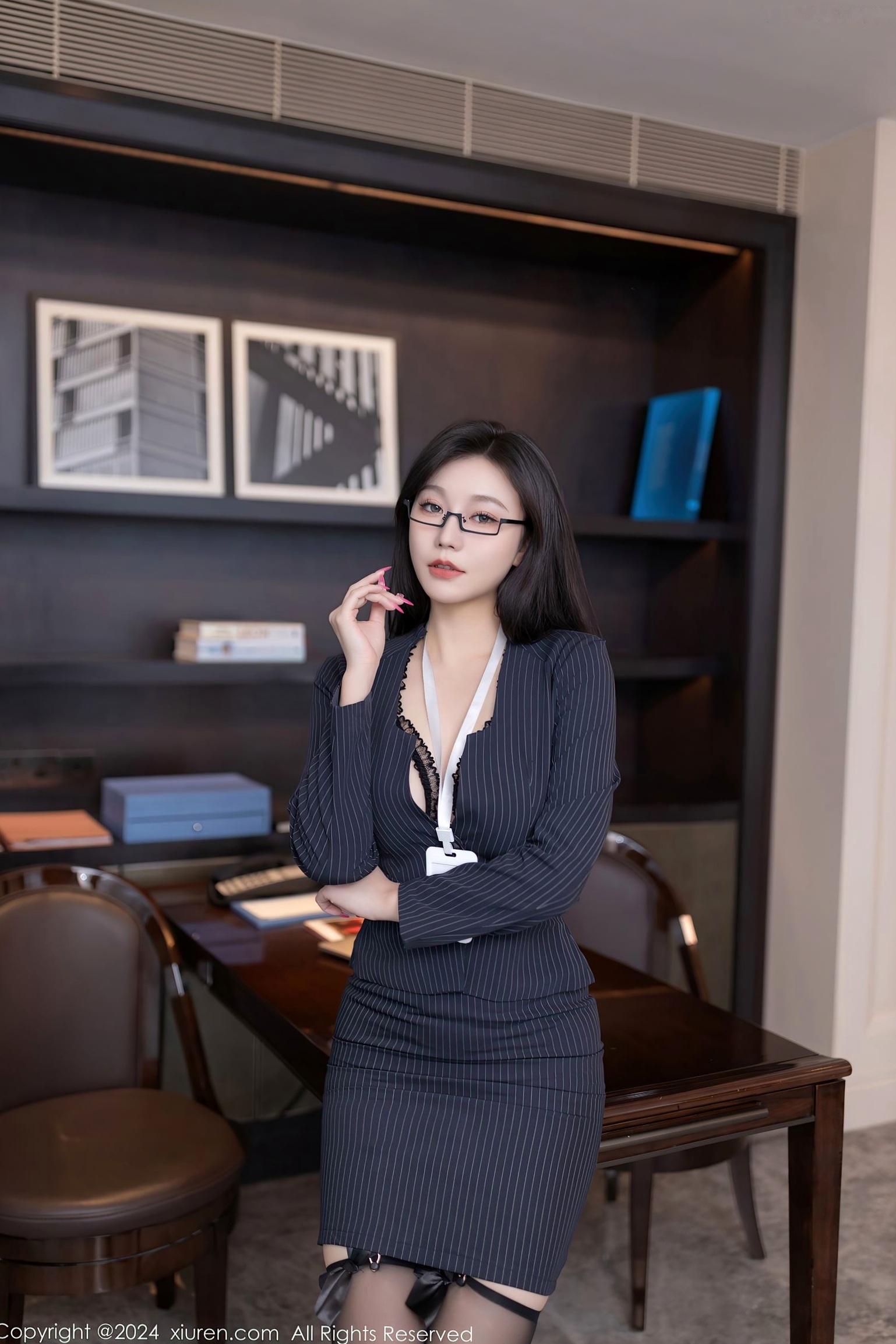 Gallery - 秀人网 - XiuRen 8537：安然Anran职场OL系列，黑色镂空蕾丝内衣写真，性感戴眼镜女秘书黑丝诱惑秀人网 - XiuRen 性感内衣黑丝制服 女神私房照_秀色女神 - image 3
