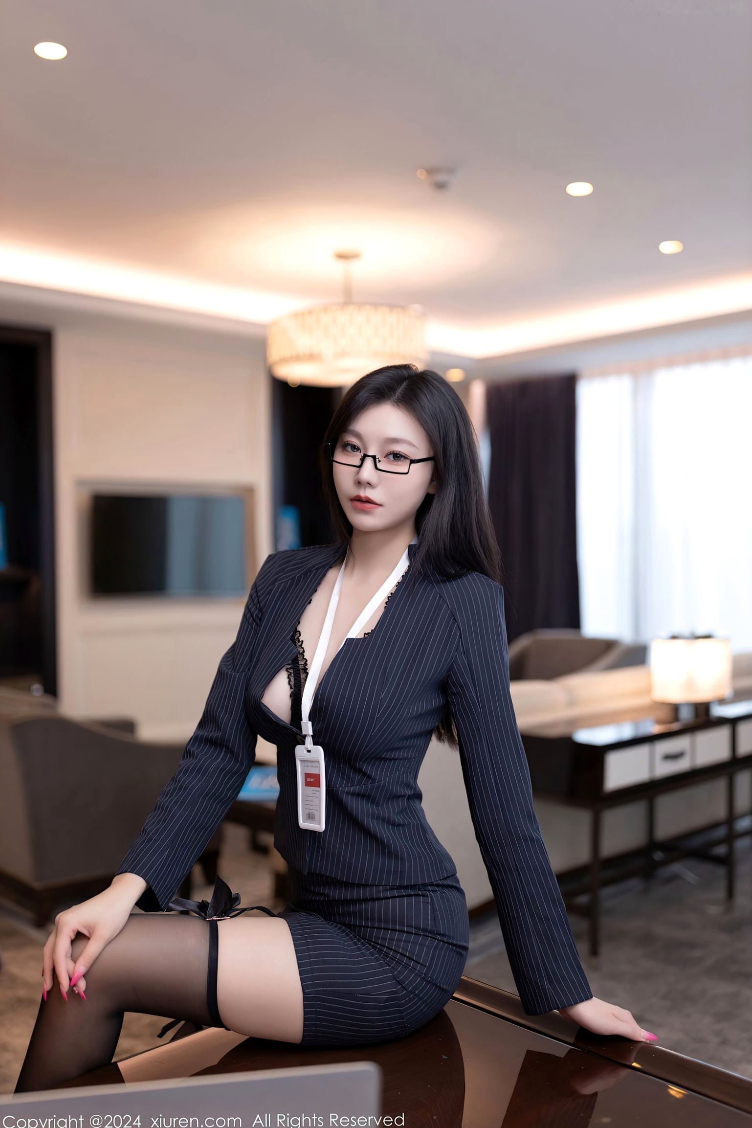 Gallery - 秀人网 - XiuRen 8537：安然Anran职场OL系列，黑色镂空蕾丝内衣写真，性感戴眼镜女秘书黑丝诱惑秀人网 - XiuRen 性感内衣黑丝制服 女神私房照_秀色女神 - image 13