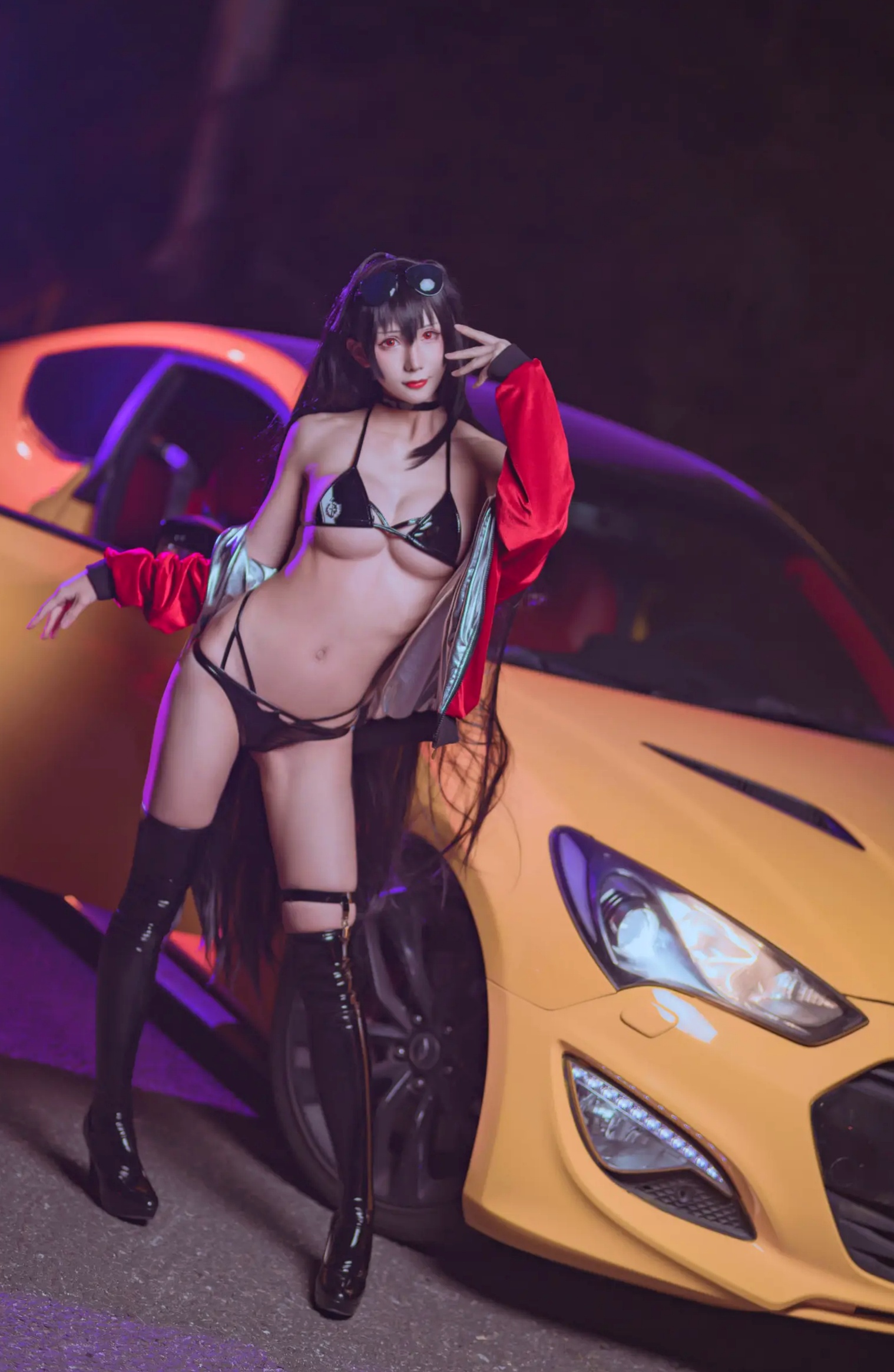 Gallery - masaki雅祈 - 大凤机车cosplay：性感漆皮比基尼与超跑的夜色极速盛宴角色扮演性感野性内衣冷艳 女神私房照_秀色女神 - image 3