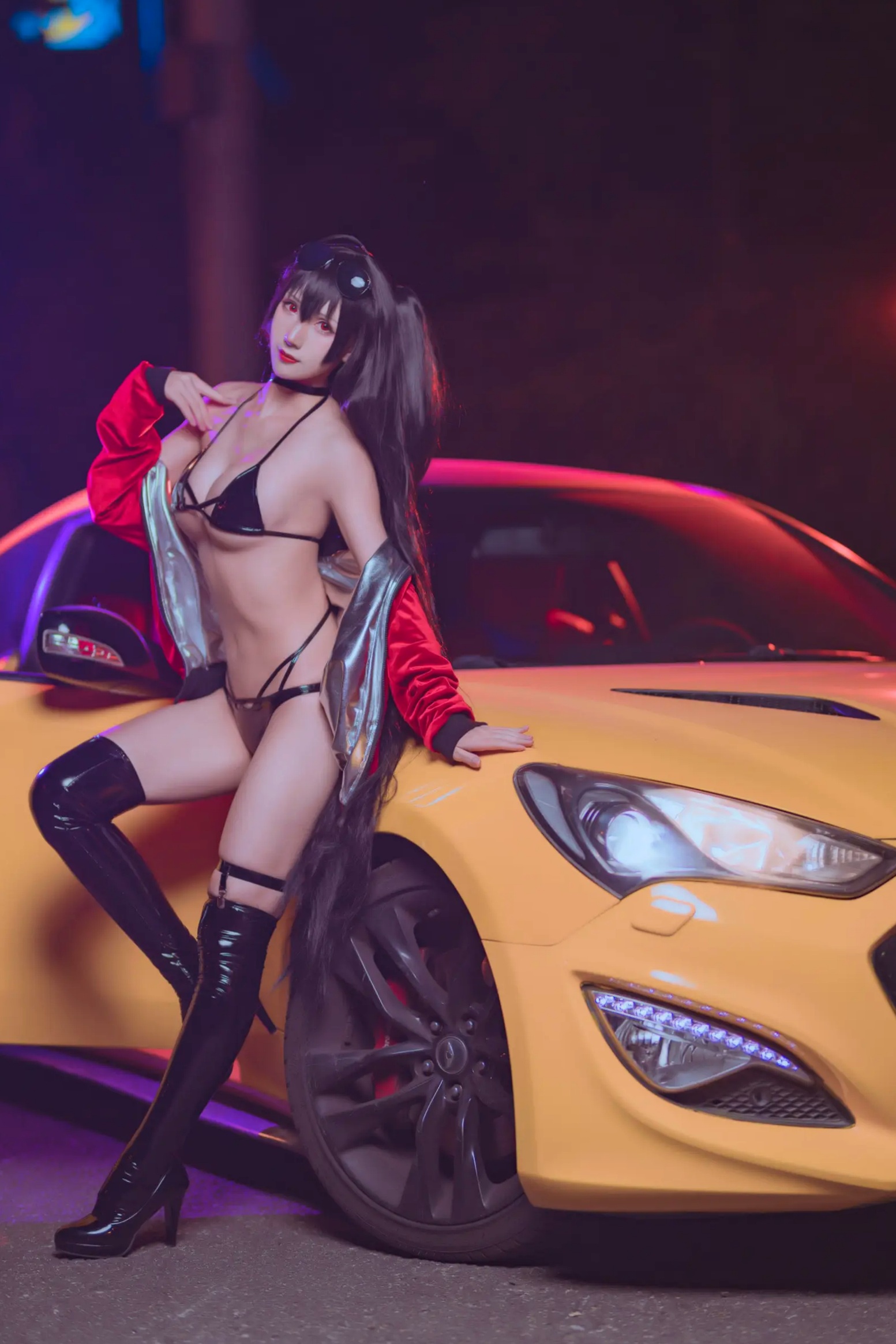 Gallery - masaki雅祈 - 大凤机车cosplay：性感漆皮比基尼与超跑的夜色极速盛宴角色扮演性感野性内衣冷艳 女神私房照_秀色女神 - image 4