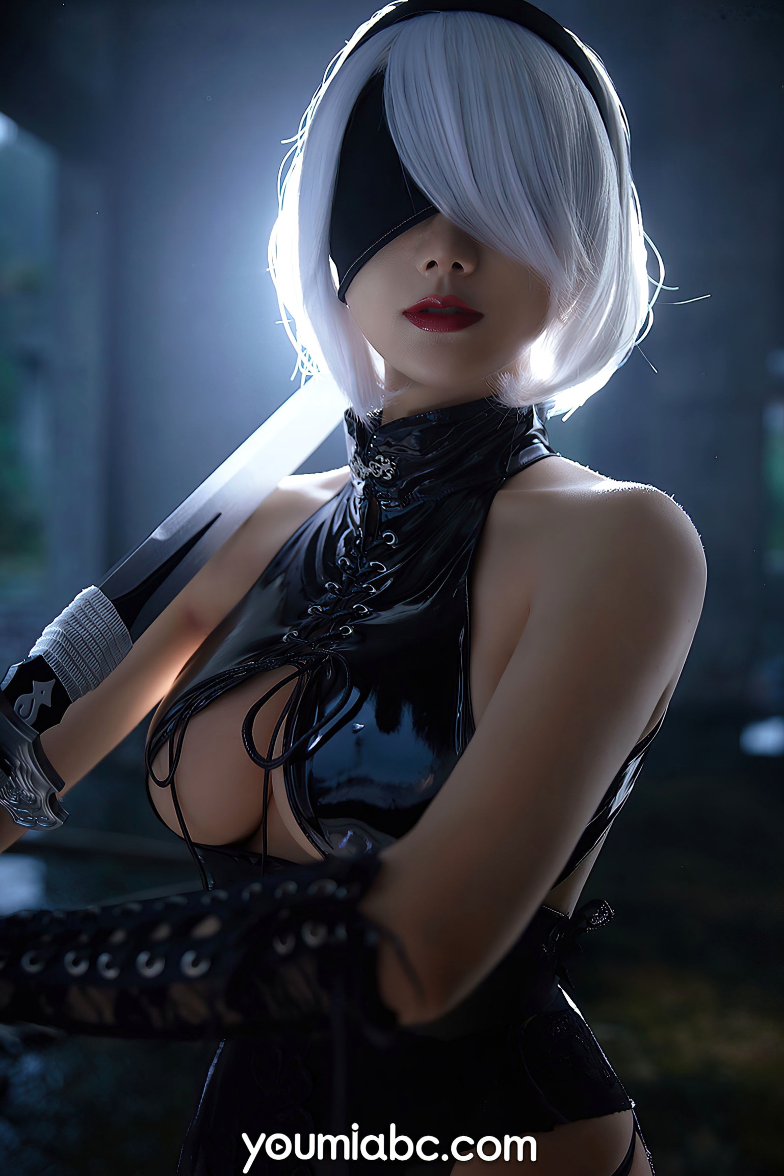 Gallery - YouMi尤蜜-2021.10.26-何嘉颖-《机械姬2B》极致性感COS、二次元战斗女神、皮革蕾丝诱惑、冷艳绝美视觉大片尤蜜荟 - Chiness Model 角色扮演性感大尺度尤物 女神私房照_秀色女神 - image 8
