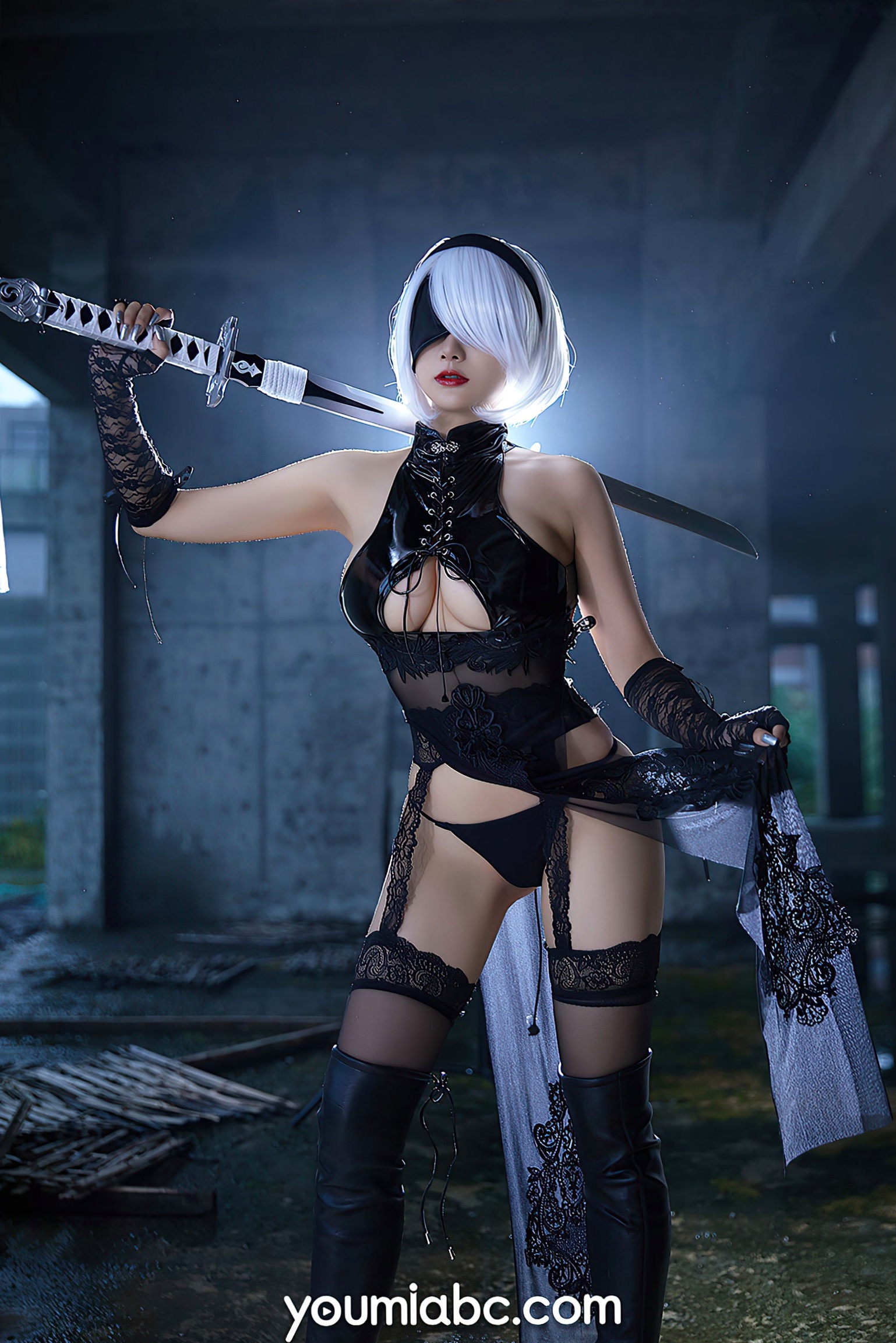 Gallery - YouMi尤蜜-2021.10.26-何嘉颖-《机械姬2B》极致性感COS、二次元战斗女神、皮革蕾丝诱惑、冷艳绝美视觉大片尤蜜荟 - Chiness Model 角色扮演性感大尺度尤物 女神私房照_秀色女神 - image 10