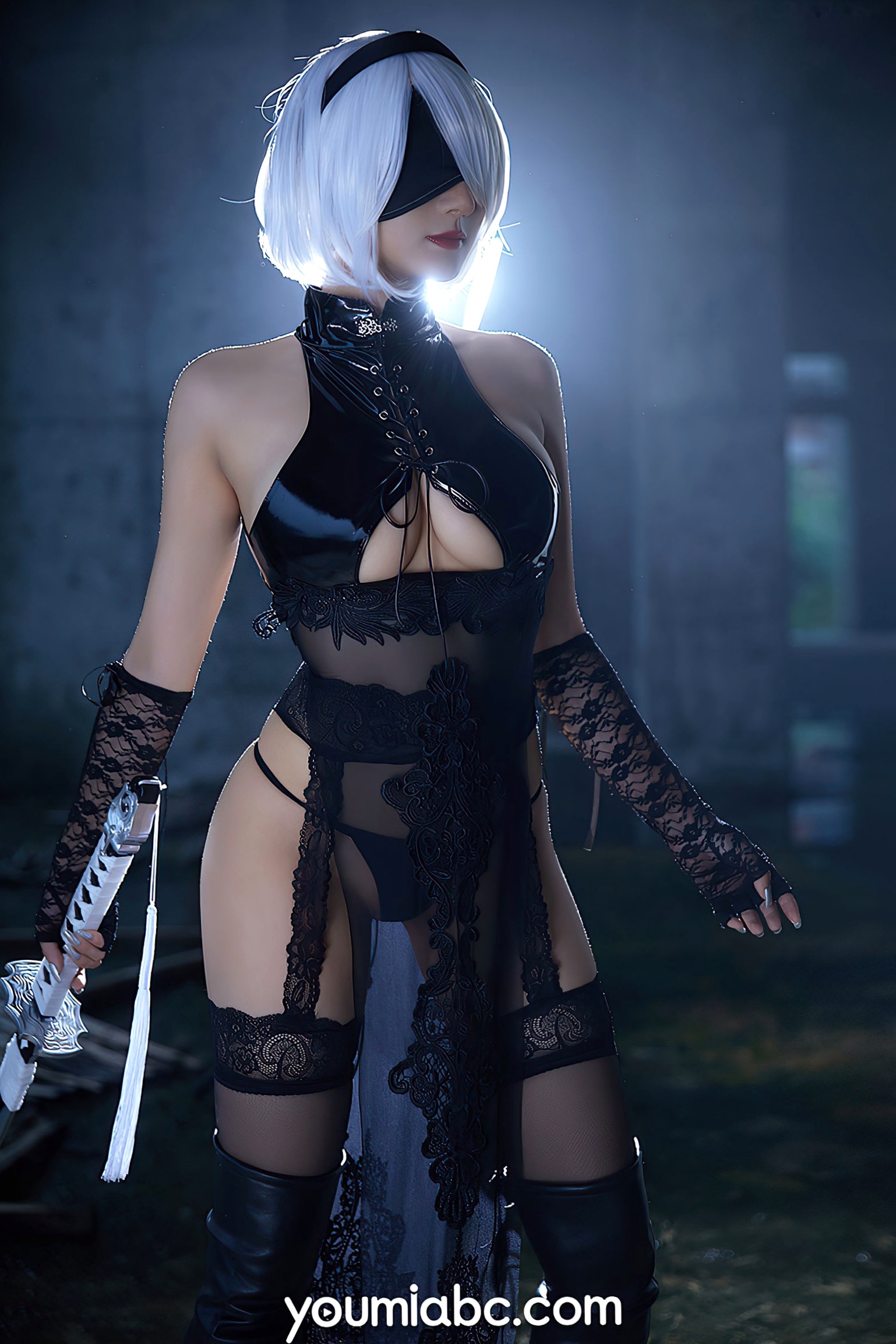 Gallery - YouMi尤蜜-2021.10.26-何嘉颖-《机械姬2B》极致性感COS、二次元战斗女神、皮革蕾丝诱惑、冷艳绝美视觉大片尤蜜荟 - Chiness Model 角色扮演性感大尺度尤物 女神私房照_秀色女神 - image 13