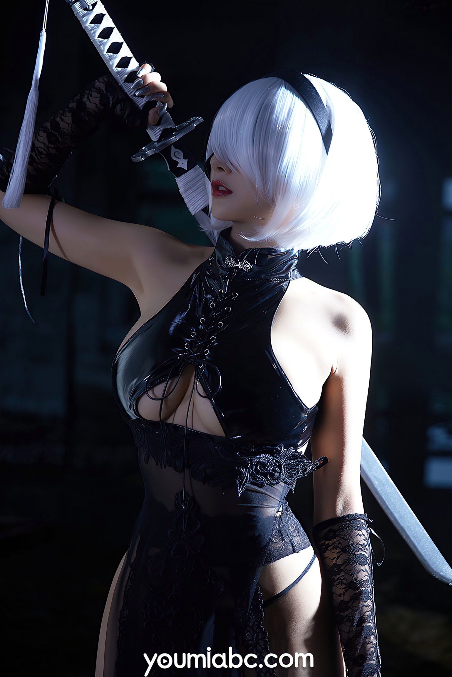 Gallery - YouMi尤蜜-2021.10.26-何嘉颖-《机械姬2B》极致性感COS、二次元战斗女神、皮革蕾丝诱惑、冷艳绝美视觉大片尤蜜荟 - Chiness Model 角色扮演性感大尺度尤物 女神私房照_秀色女神 - image 24