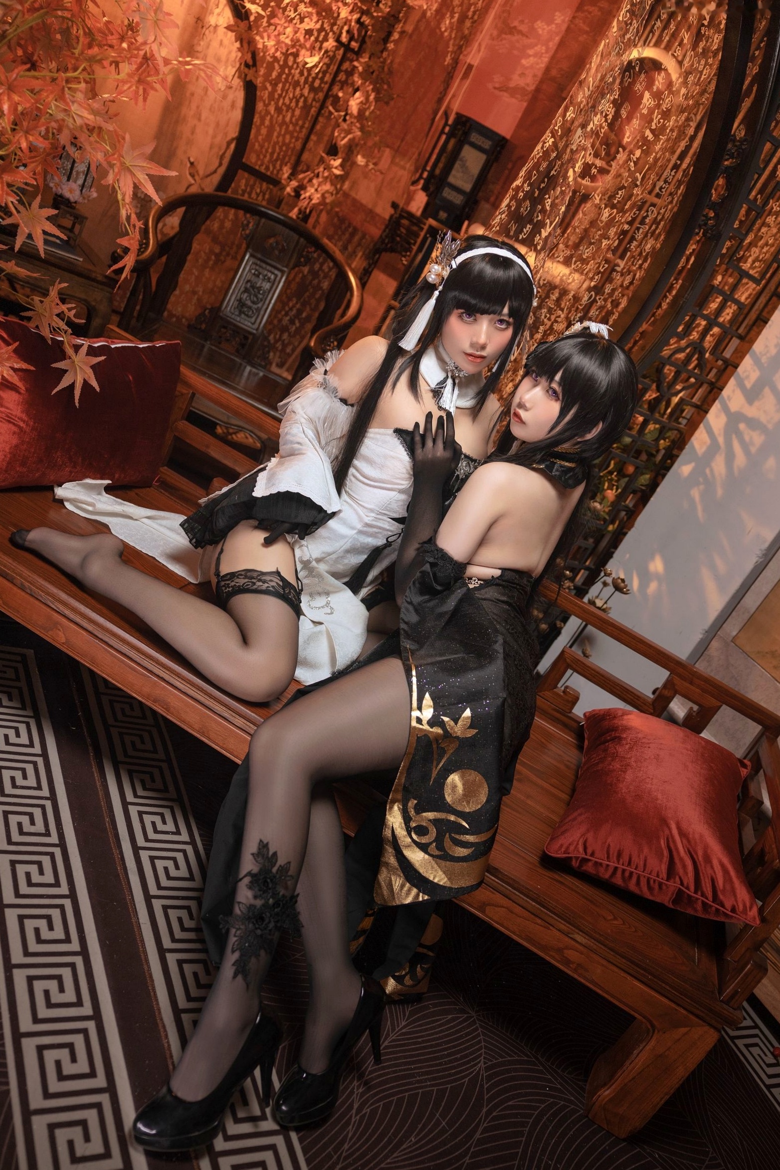 Gallery - 碧蓝航线-镇海白黑双人古典中式风cosplay，性感尤物精致丝袜写真性感角色扮演丝袜黑丝诱惑尤物 女神私房照_秀色女神 - image 9
