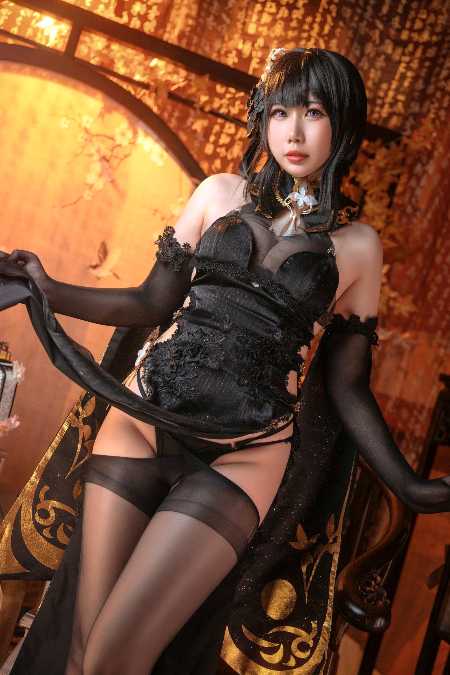 Gallery - 碧蓝航线-镇海白黑双人古典中式风cosplay，性感尤物精致丝袜写真性感角色扮演丝袜黑丝诱惑尤物 女神私房照_秀色女神 - image 12