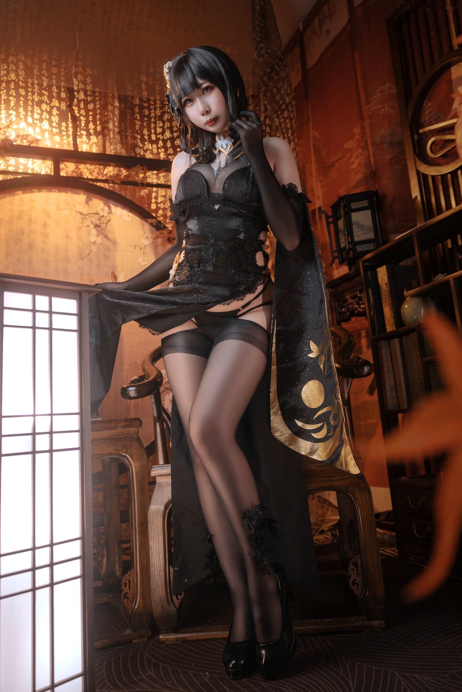 Gallery - 碧蓝航线-镇海白黑双人古典中式风cosplay，性感尤物精致丝袜写真性感角色扮演丝袜黑丝诱惑尤物 女神私房照_秀色女神 - image 17
