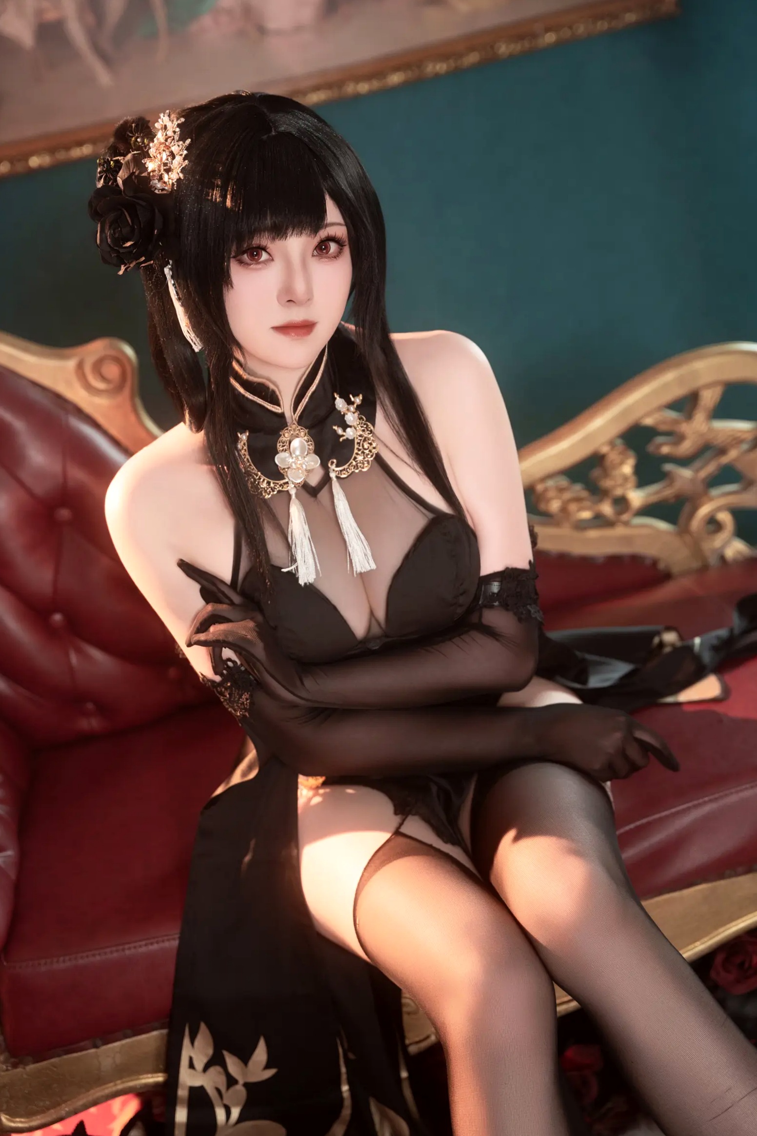 Gallery - Natsuko夏夏子 - 碧蓝航线镇海旗袍角色扮演，极致诱惑私房照写真 [76P]角色扮演性感旗袍私房照黑丝 女神私房照_秀色女神 - image 46