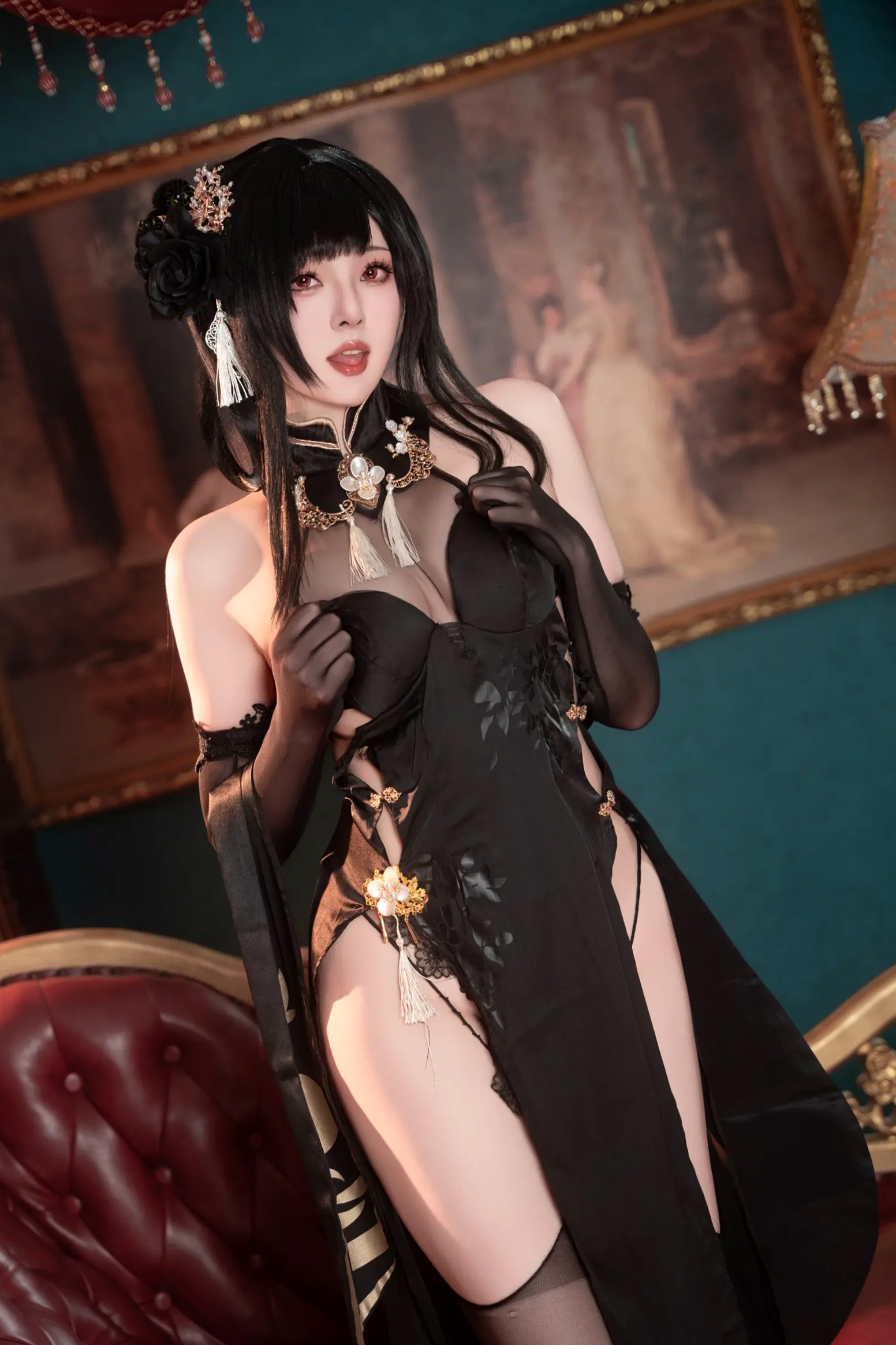 Gallery - Natsuko夏夏子 - 碧蓝航线镇海旗袍角色扮演，极致诱惑私房照写真 [76P]角色扮演性感旗袍私房照黑丝 女神私房照_秀色女神 - image 51