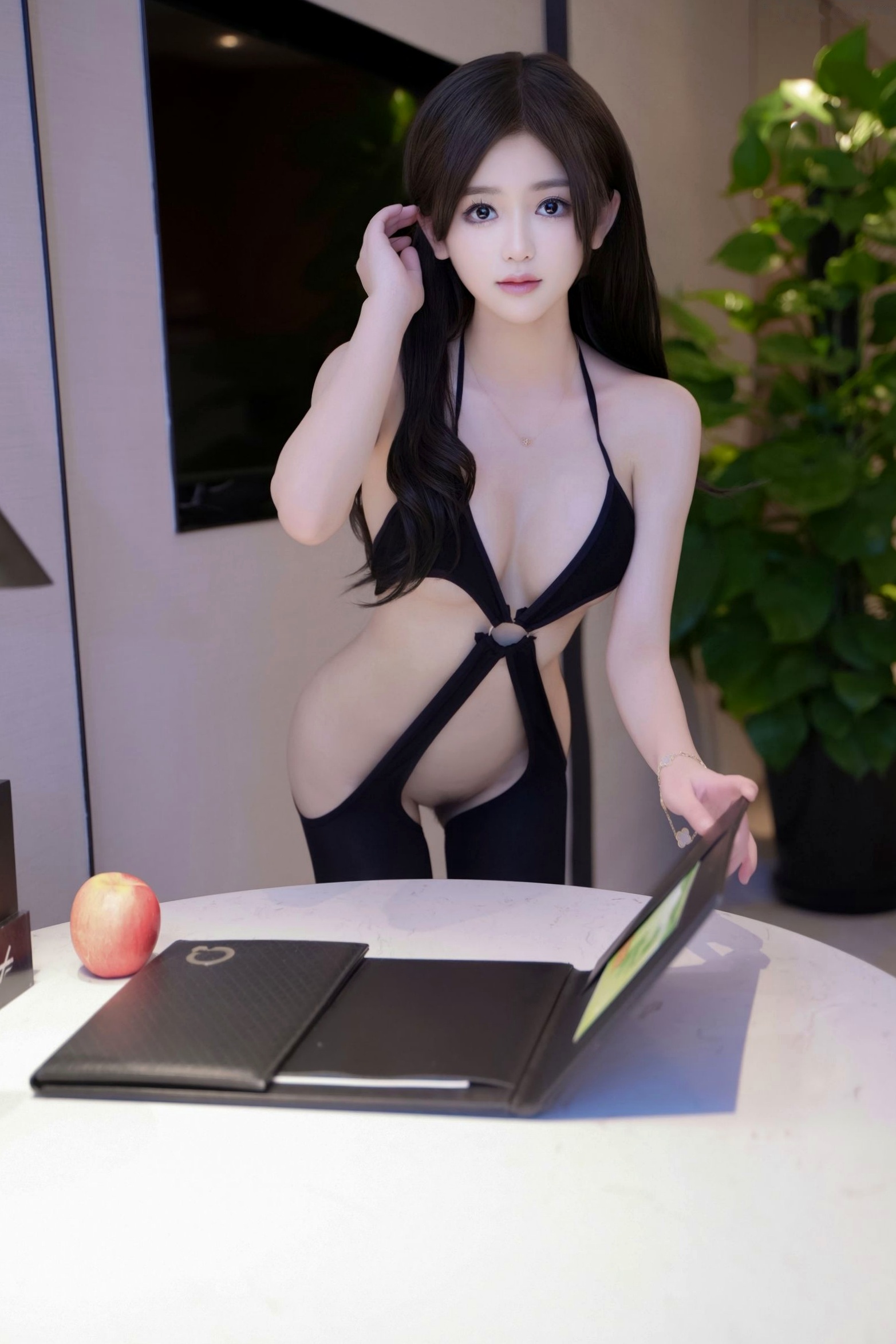 Gallery - 奶茶味的包子-内购-性感黑丝连体镂空装-私房极品诱惑居家美照性感诱惑私房照黑丝美腿 女神私房照_秀色女神 - image 9