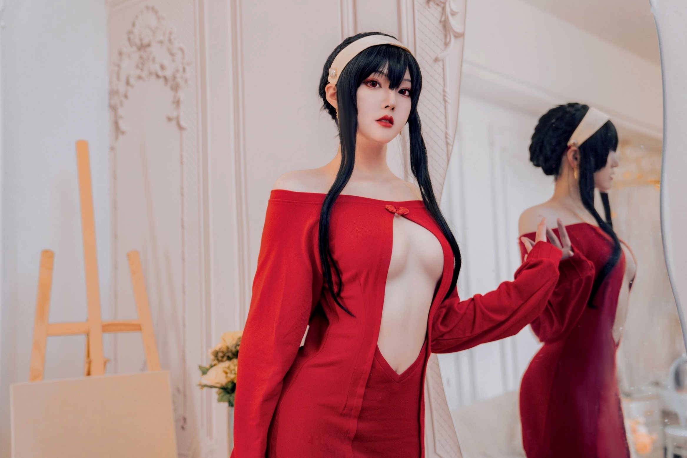 Gallery - Natsuko夏夏子-约尔毛衣cos：大尺度角色扮演，冷艳红衣搭配极致黑丝，呈现惊艳视觉盛宴角色扮演性感黑丝诱惑大尺度 女神私房照_秀色女神 - image 12