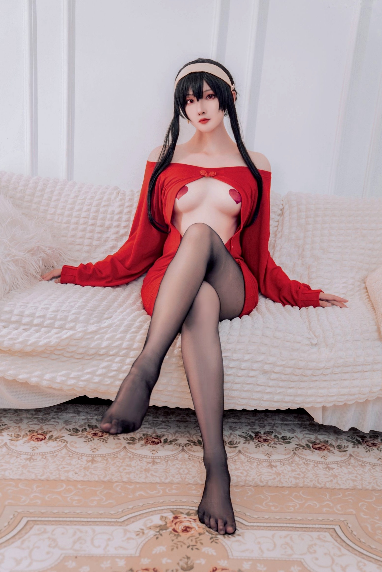 Gallery - Natsuko夏夏子-约尔毛衣cos：大尺度角色扮演，冷艳红衣搭配极致黑丝，呈现惊艳视觉盛宴角色扮演性感黑丝诱惑大尺度 女神私房照_秀色女神 - image 16