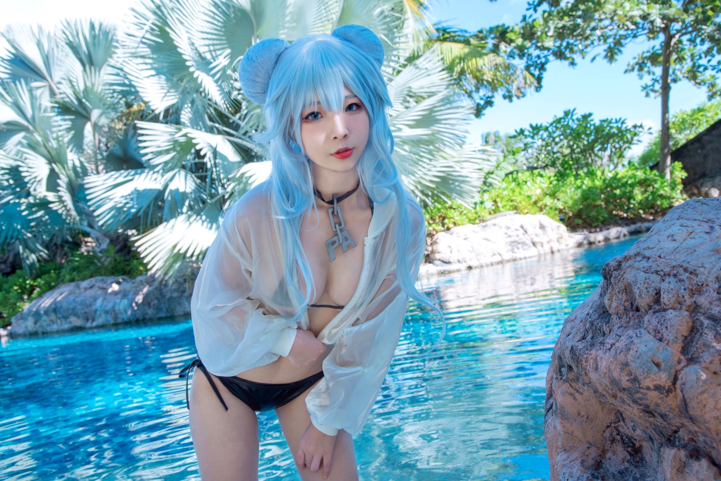 Gallery - Yuuhui玉汇-013-PA15，二次元蓝发动漫少女户外泳池比基尼写真，清凉夏日清新性感美少女精选泳池性感比基尼角色扮演尤物 女神私房照_秀色女神 - image 16