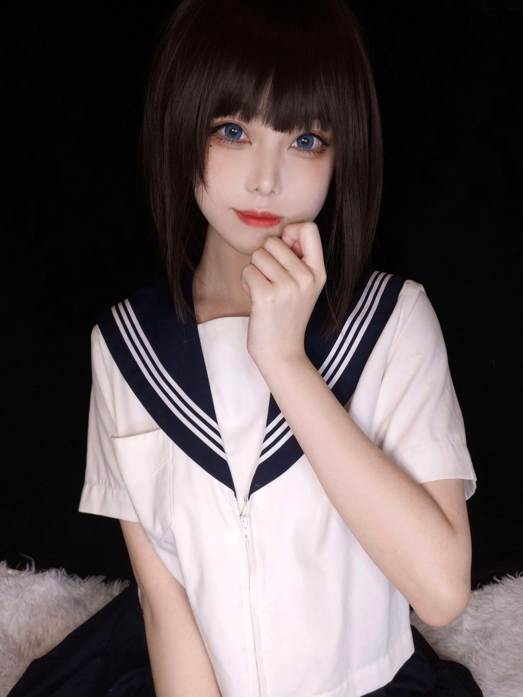 Gallery - 蜜汁猫裘-087-坏学妹自拍，蓝瞳制服诱惑，极致黑丝长腿，纯欲角色扮演制服角色扮演黑丝诱惑 女神私房照_秀色女神 - image 30