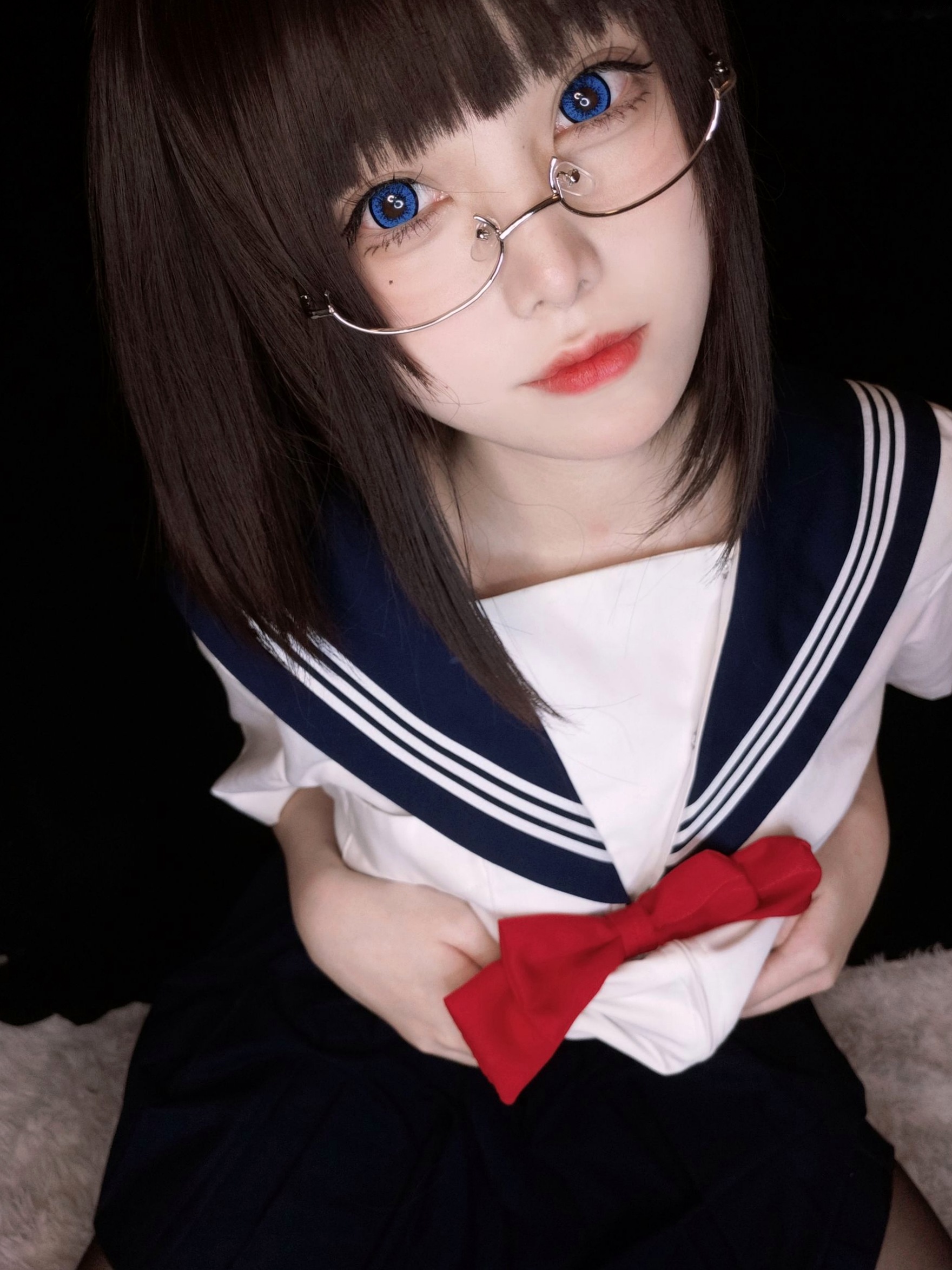 Gallery - 蜜汁猫裘-087-坏学妹自拍，蓝瞳制服诱惑，极致黑丝长腿，纯欲角色扮演制服角色扮演黑丝诱惑 女神私房照_秀色女神 - image 33
