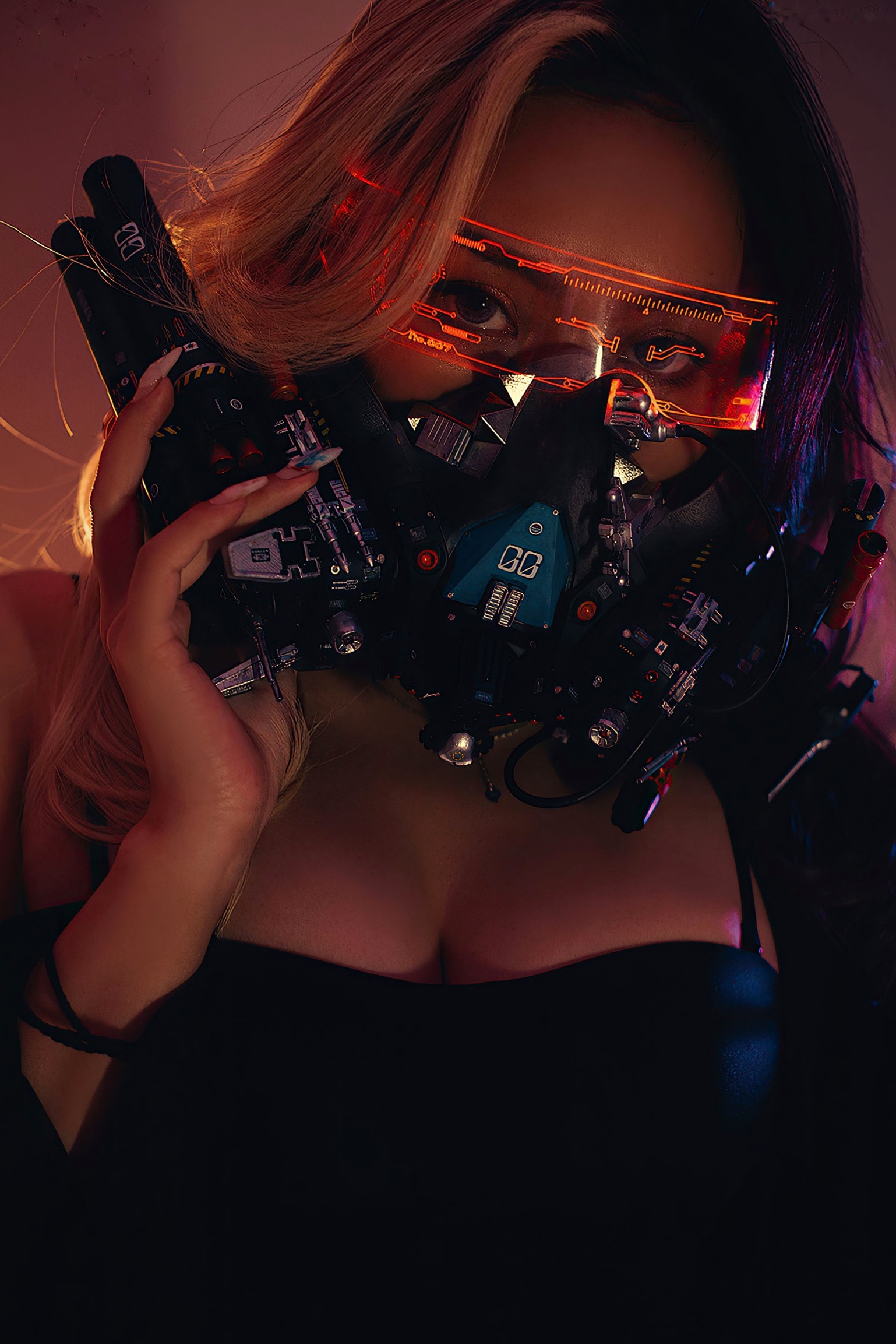 Gallery - YouMi尤蜜-丰臣羽立《辑风女特警》赛博朋克机能风写真，科技感LED面具搭配黑色吊带，冷艳性感私房视觉大片尤蜜荟 - Chiness Model 性感私房照冷艳诱惑 女神私房照_秀色女神 - image 5