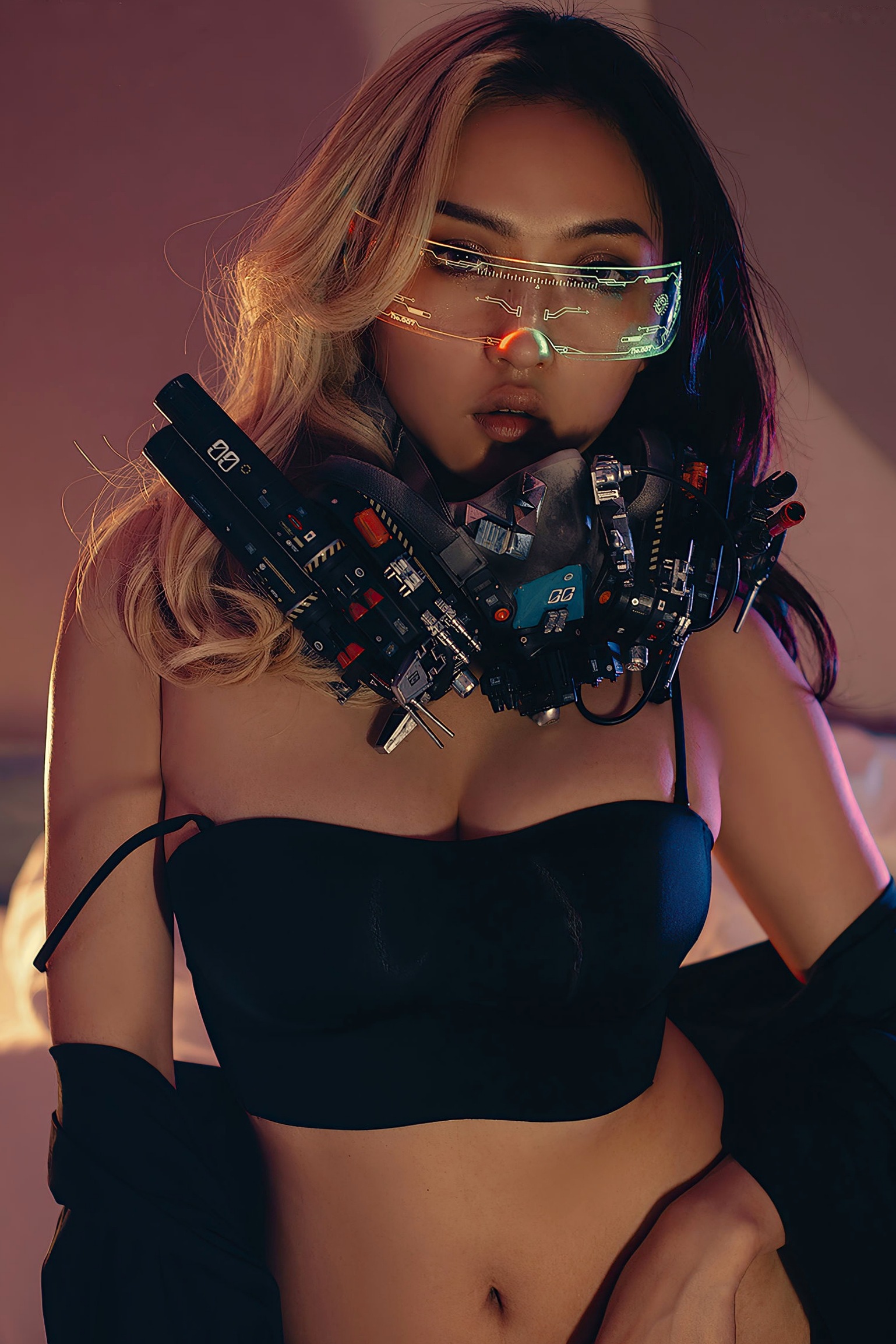 Gallery - YouMi尤蜜-丰臣羽立《辑风女特警》赛博朋克机能风写真，科技感LED面具搭配黑色吊带，冷艳性感私房视觉大片尤蜜荟 - Chiness Model 性感私房照冷艳诱惑 女神私房照_秀色女神 - image 7